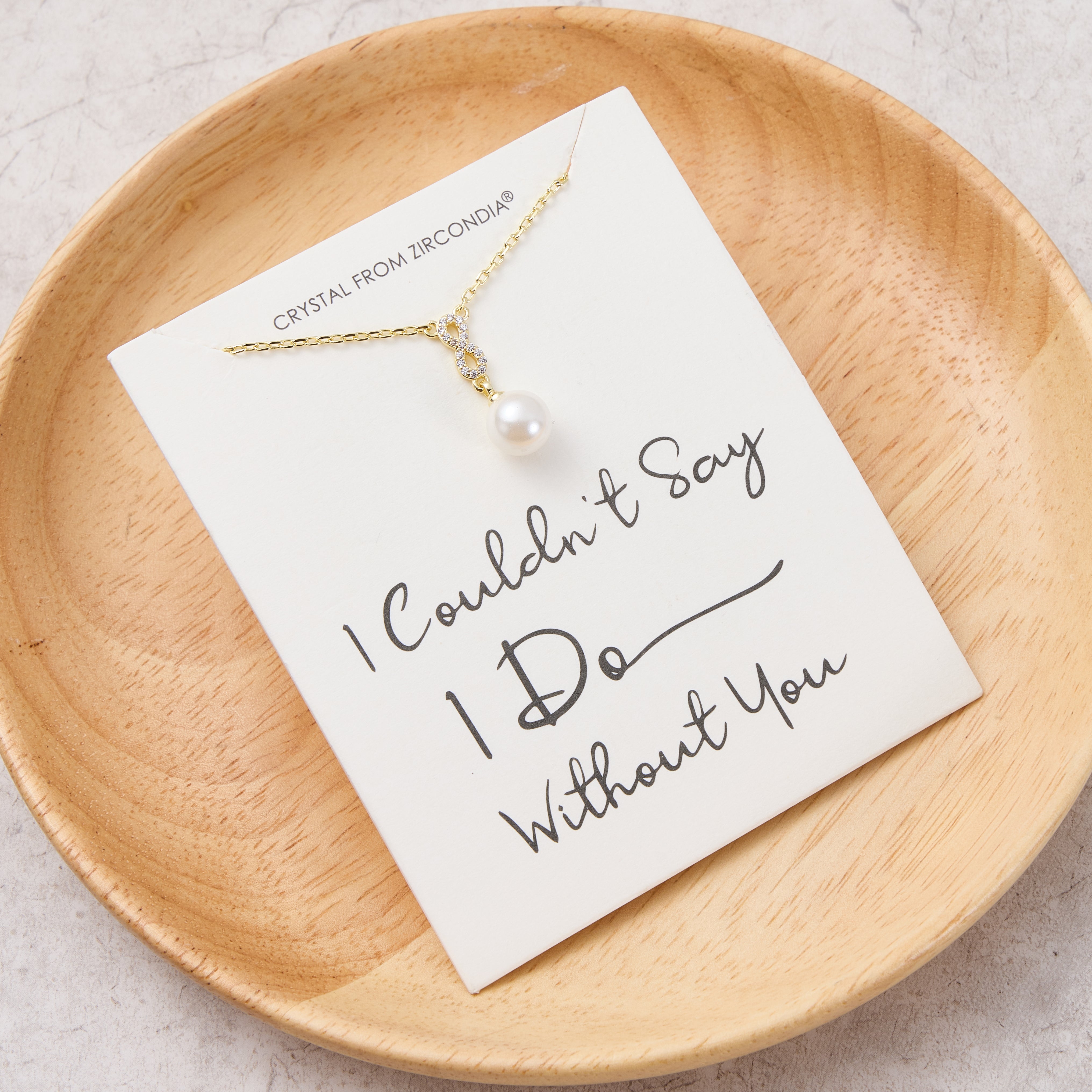 Gold Plated I Couldn't Say I Do Without You Infinity Pearl Drop Necklace with Zircondia® Crystals