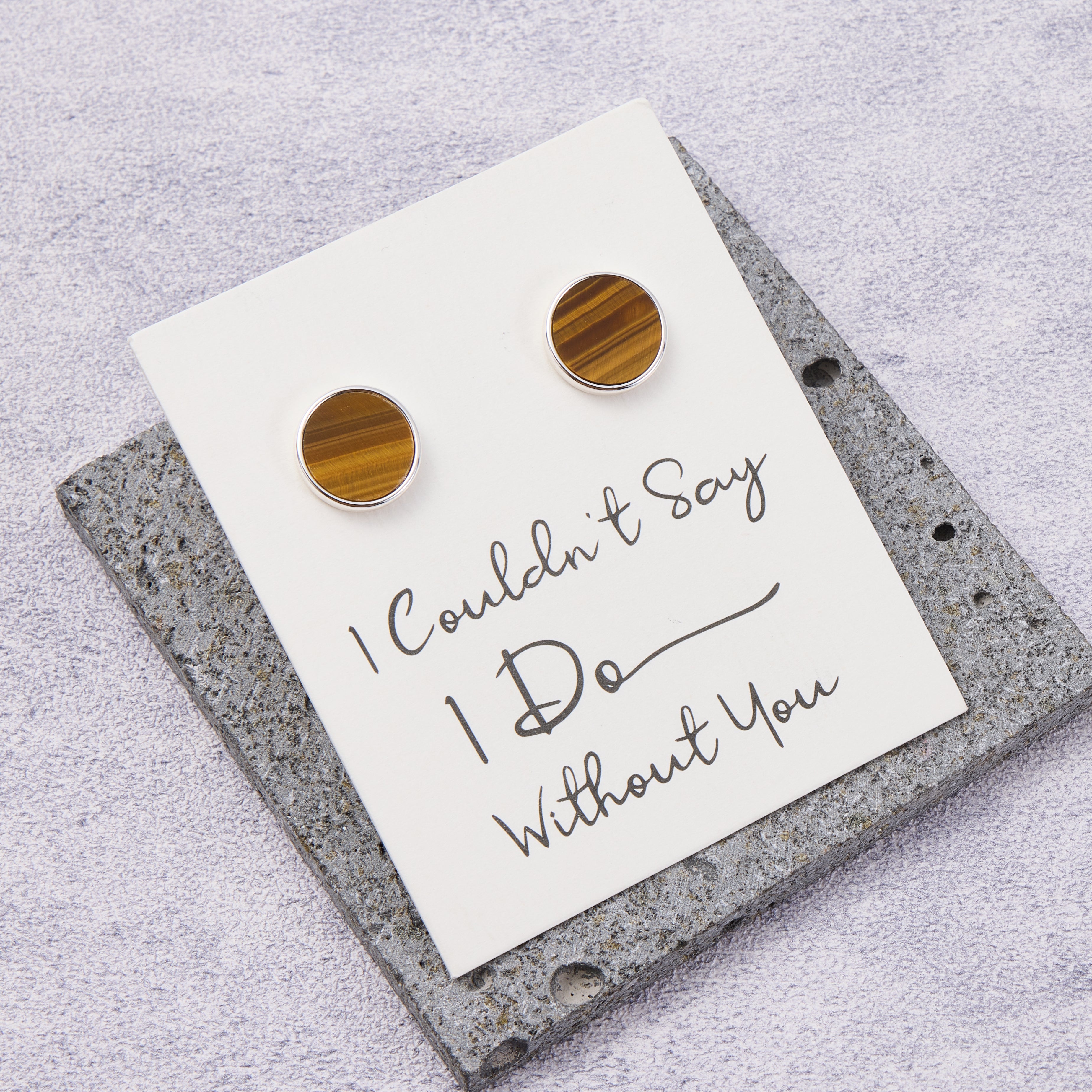 Men's I Couldn't Say I Do Without You Tigers Eye Gemstone Cufflinks