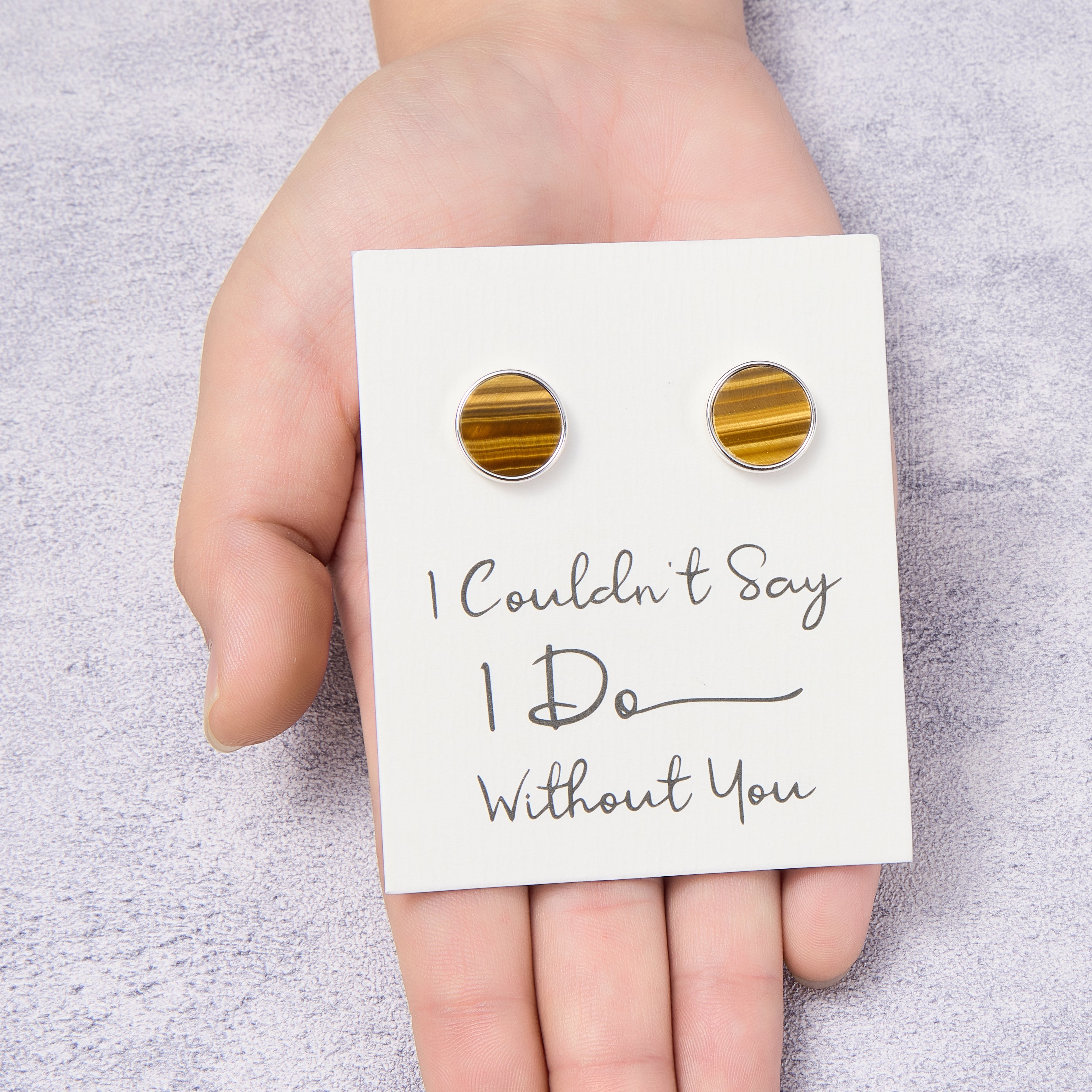 Men's I Couldn't Say I Do Without You Tigers Eye Gemstone Cufflinks