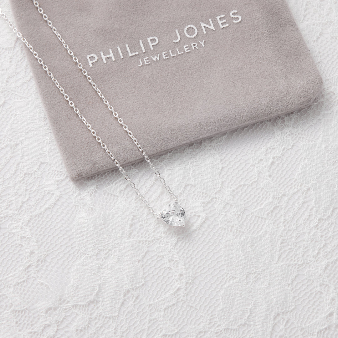 Sterling Silver Heart Solitaire Bridal Necklace Created with Zircondia® Crystals