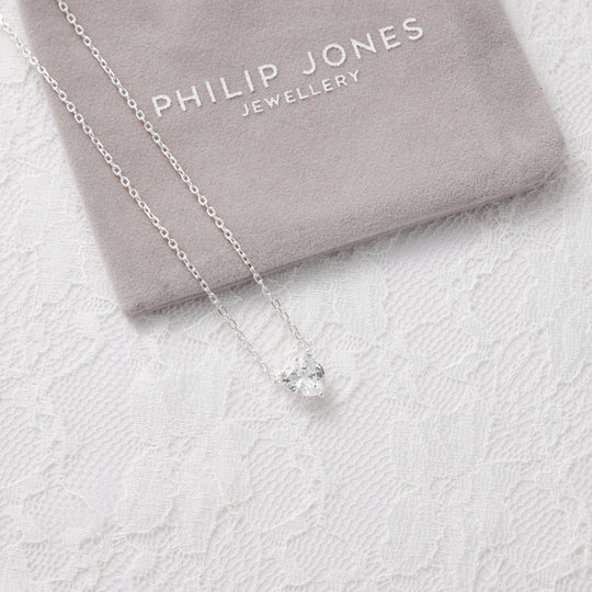 Sterling Silver Heart Solitaire Bridal Necklace Created with Zircondia® Crystals