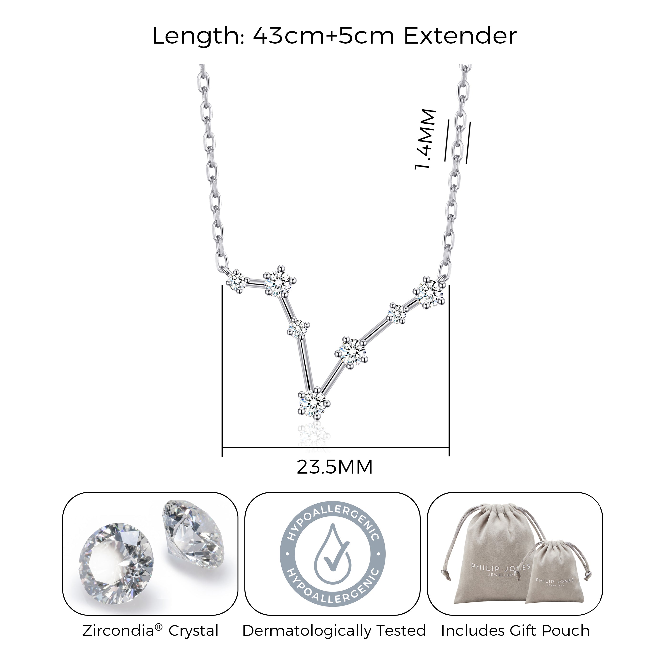 Pisces Star Sign Zodiac Constellation Necklace and Quote Card with Zircondia® Crystals