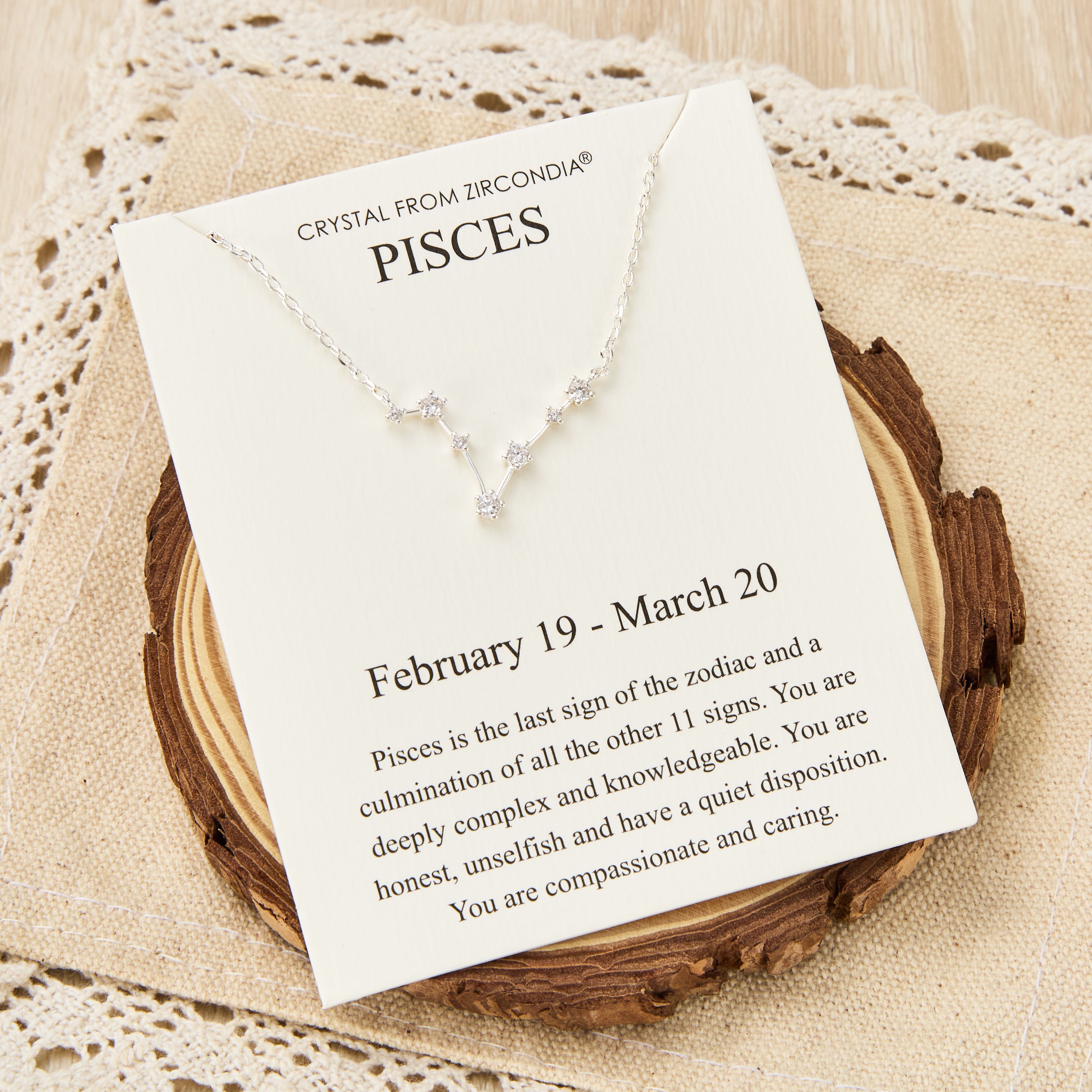 Pisces Star Sign Zodiac Constellation Necklace and Quote Card with Zircondia® Crystals