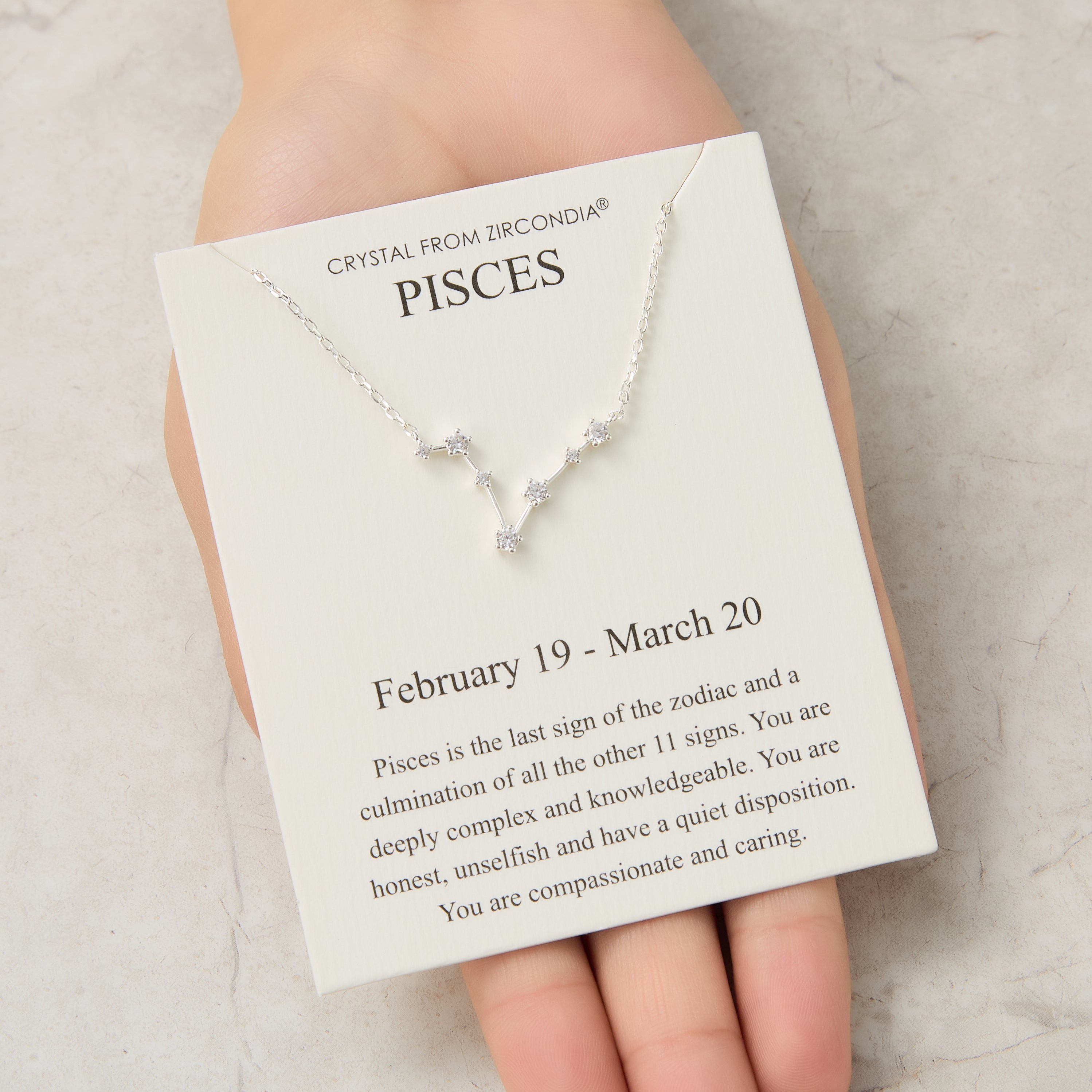 Pisces Star Sign Zodiac Constellation Necklace and Quote Card with Zircondia® Crystals