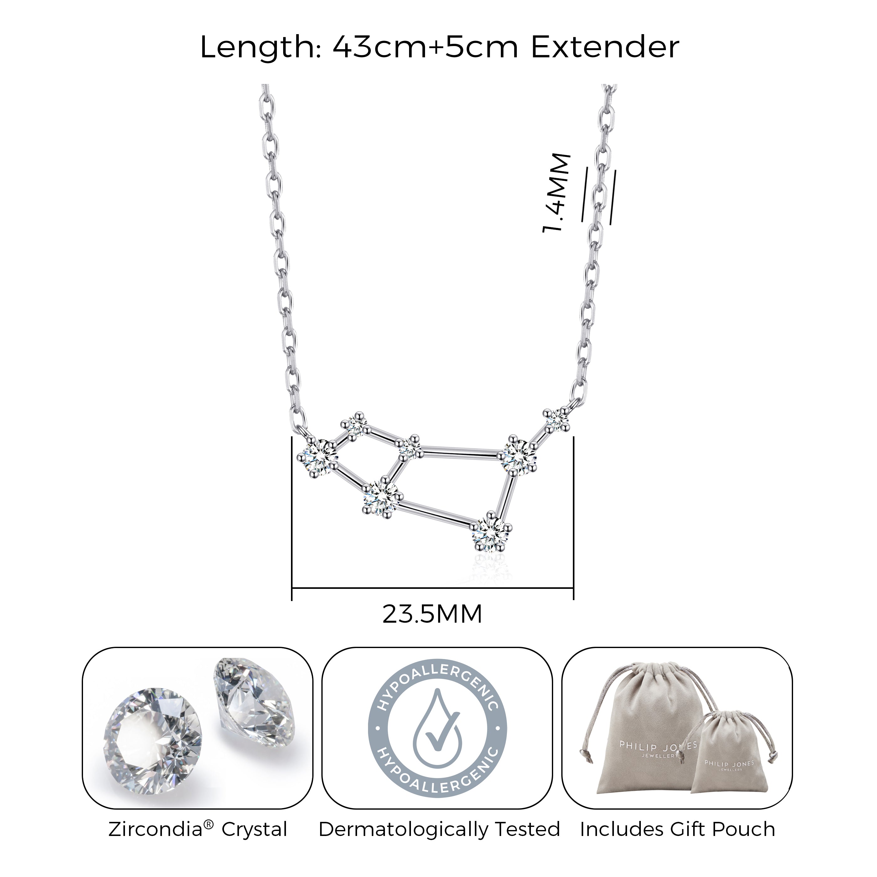 Aries Star Sign Zodiac Constellation Necklace and Quote Card with Zircondia® Crystals