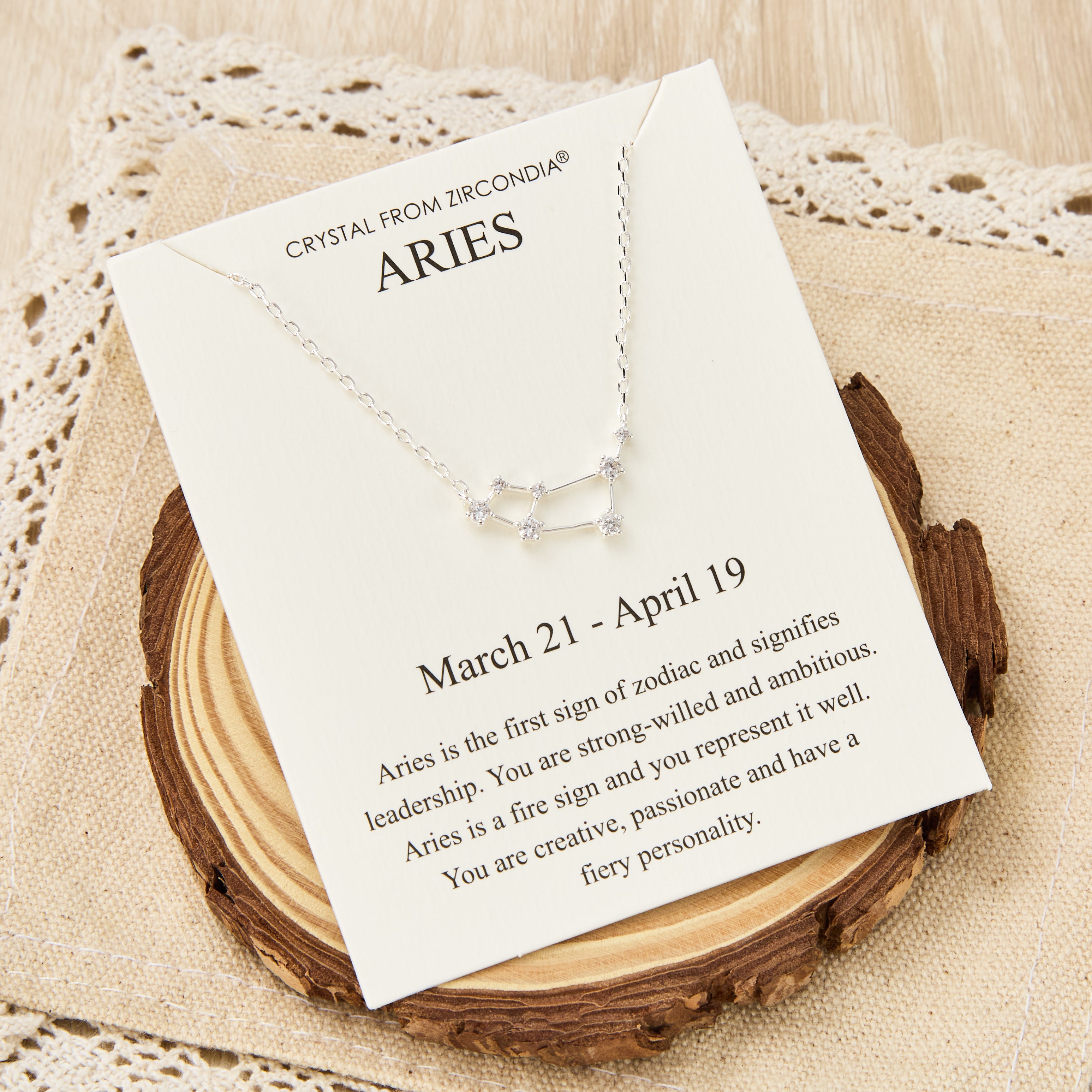 Aries Star Sign Zodiac Constellation Necklace and Quote Card with Zircondia® Crystals