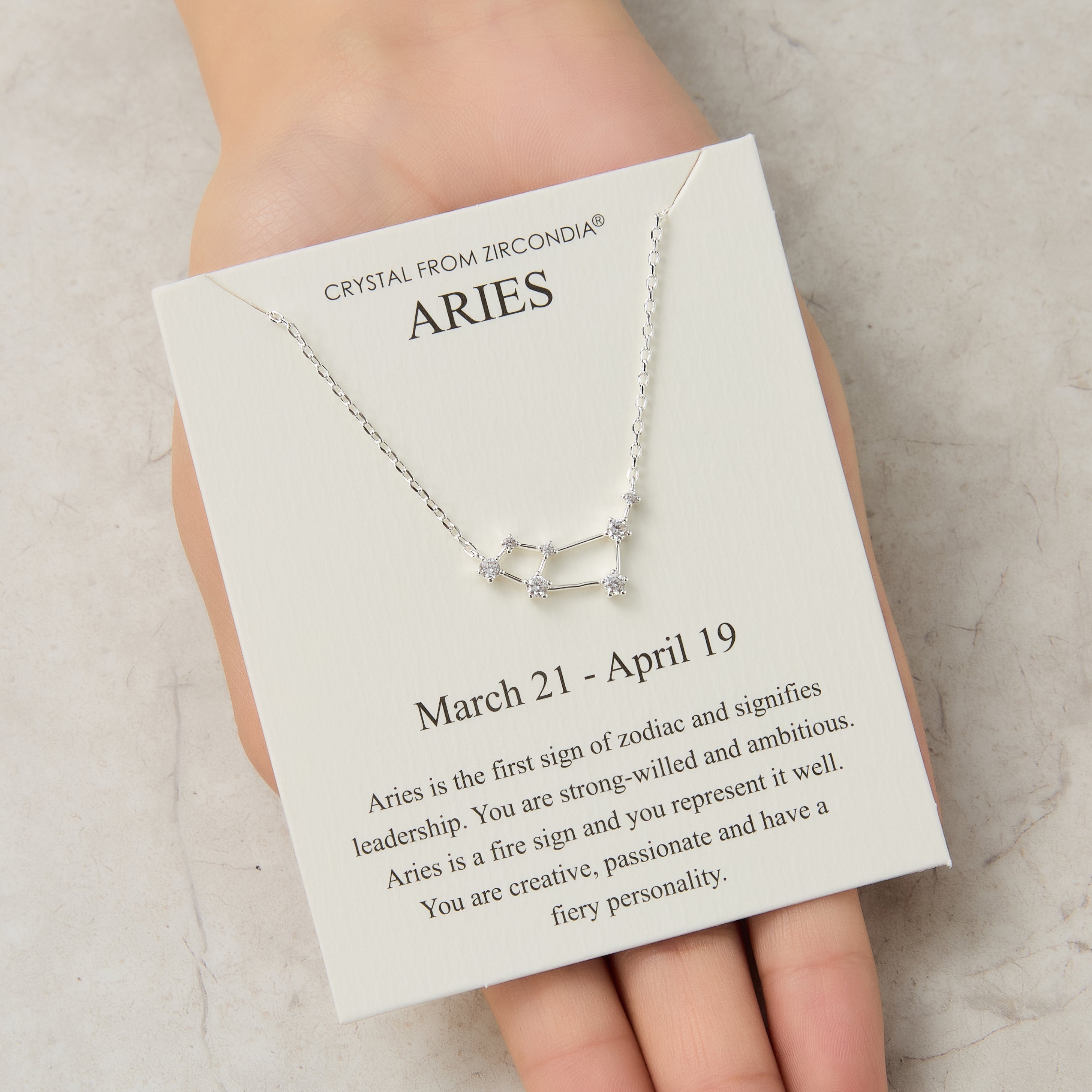 Aries Star Sign Zodiac Constellation Necklace and Quote Card with Zircondia® Crystals