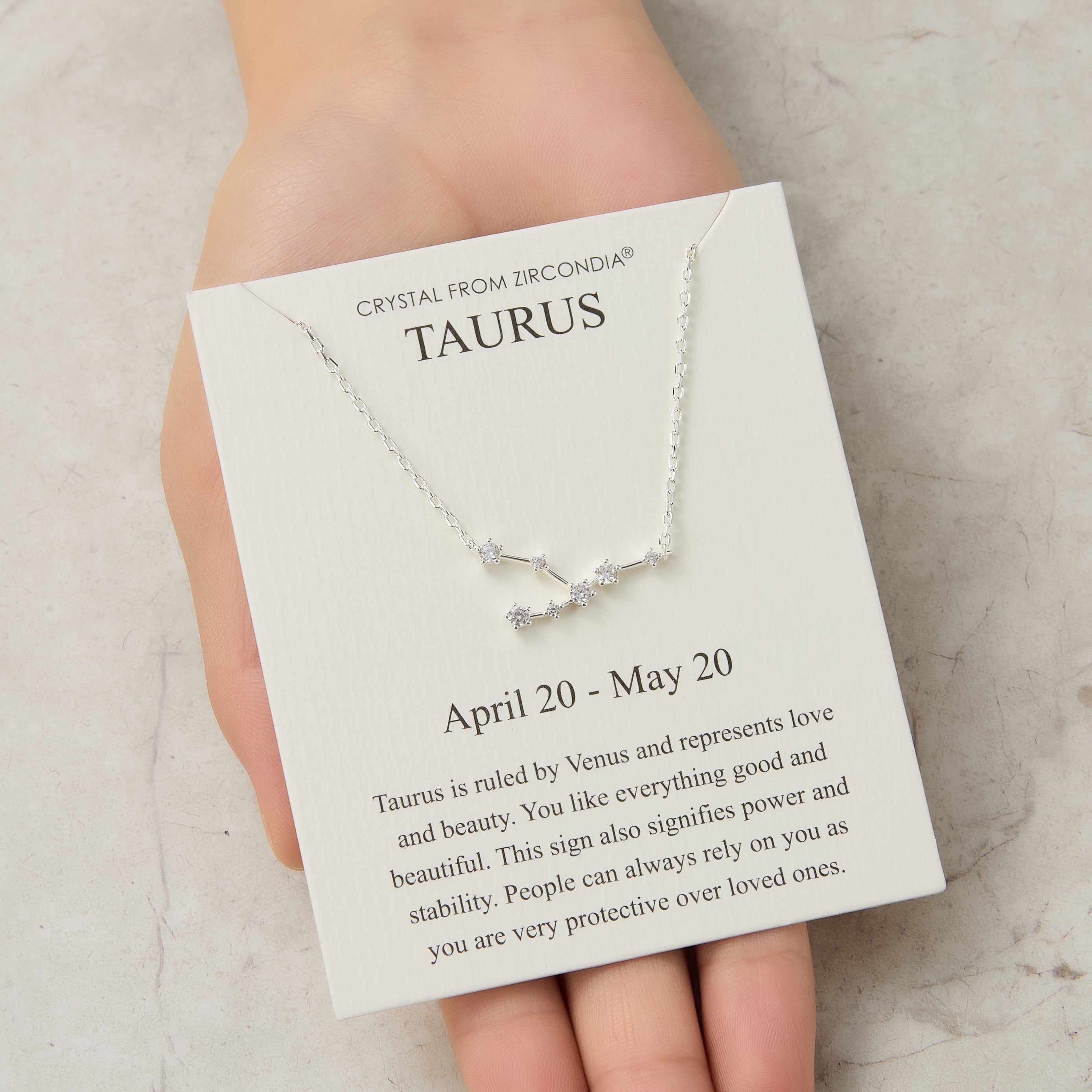 Taurus Star Sign Zodiac Constellation Necklace and Quote Card with Zircondia® Crystals