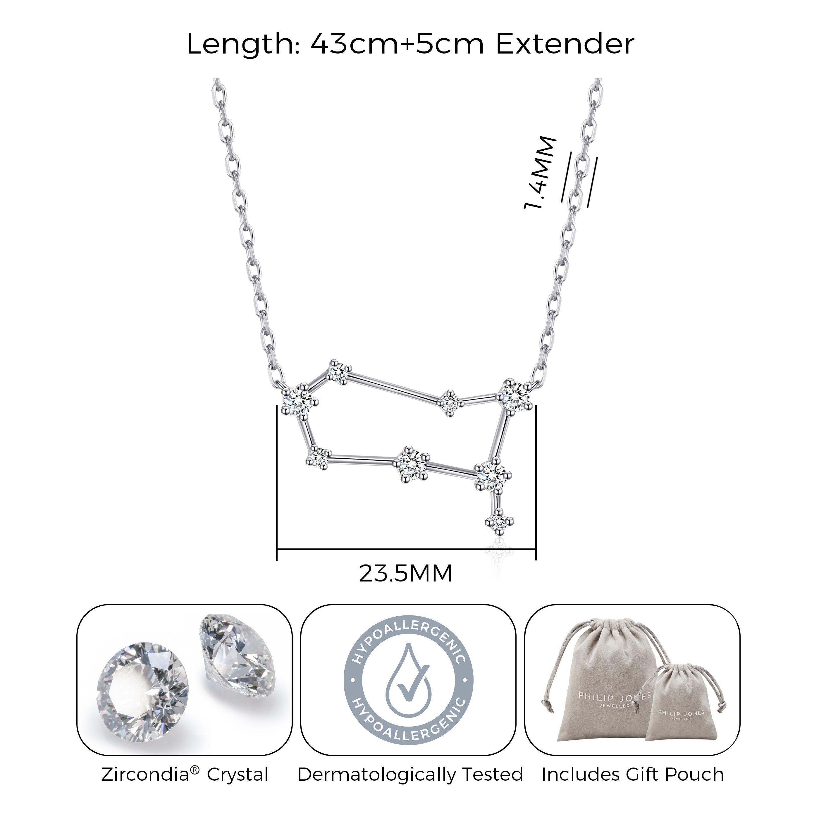 Gemini Star Sign Zodiac Constellation Necklace and Quote Card with Zircondia® Crystals