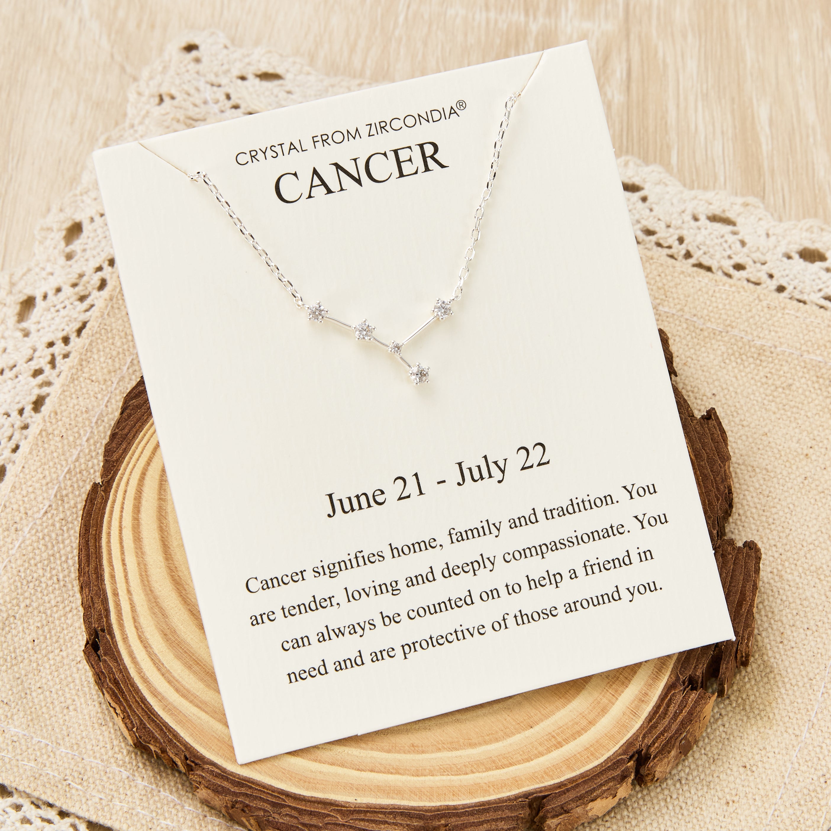 Cancer Star Sign Zodiac Constellation Necklace and Quote Card with Zircondia® Crystals