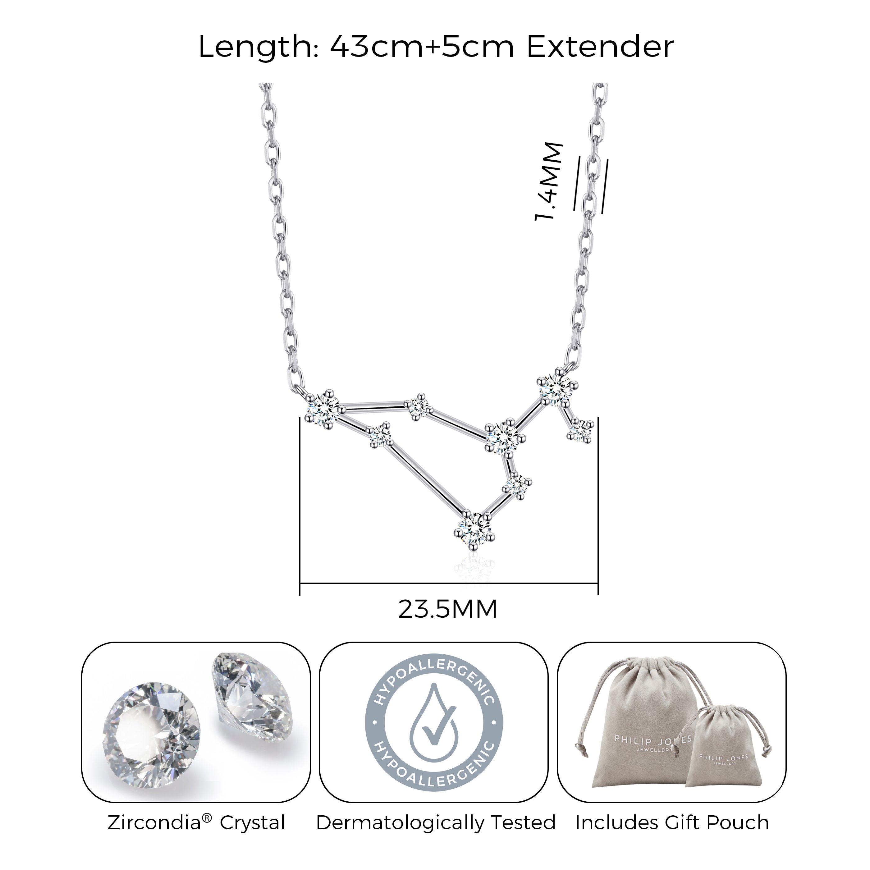 Leo Star Sign Zodiac Constellation Necklace and Quote Card with Zircondia® Crystals