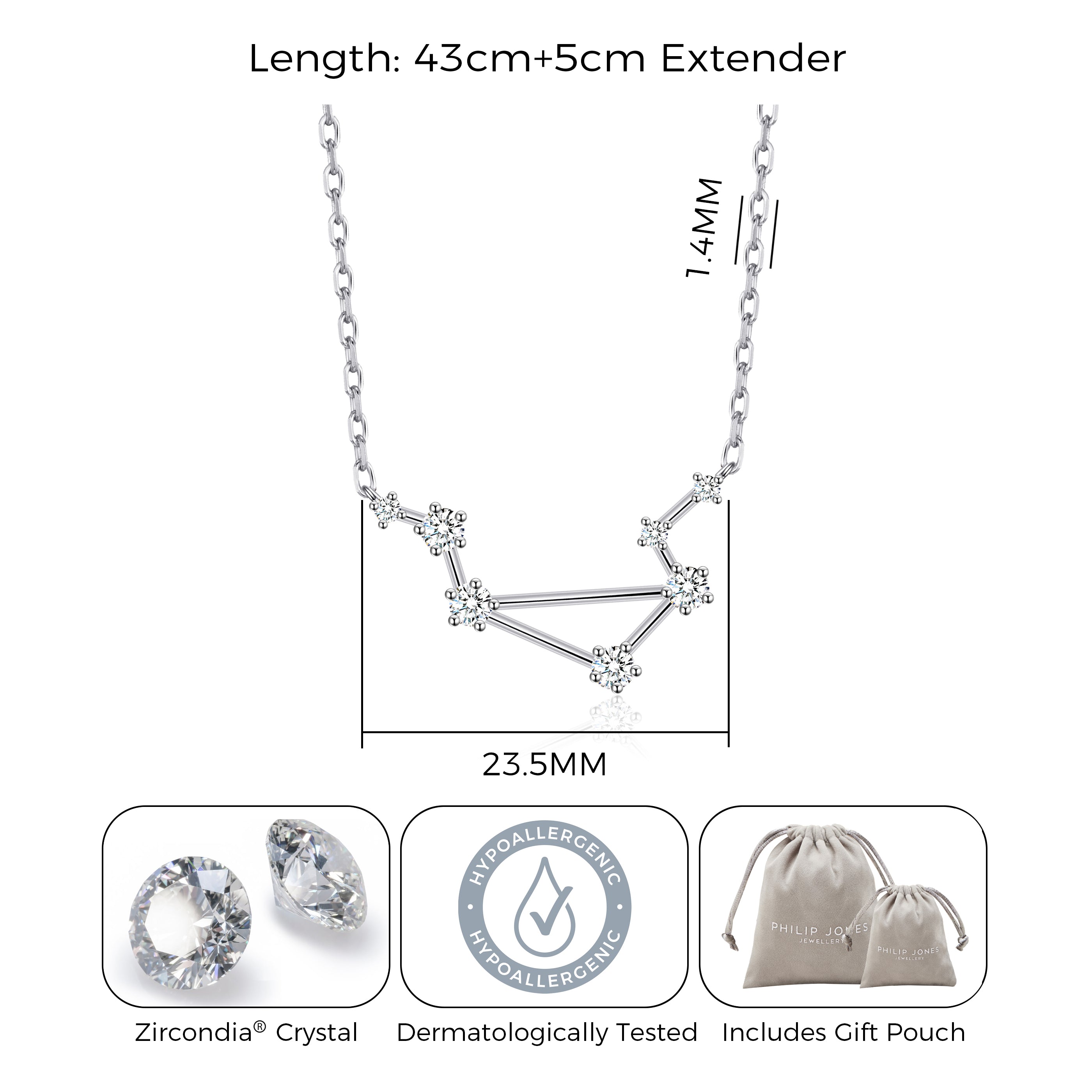 Libra Star Sign Zodiac Constellation Necklace and Quote Card with Zircondia® Crystals