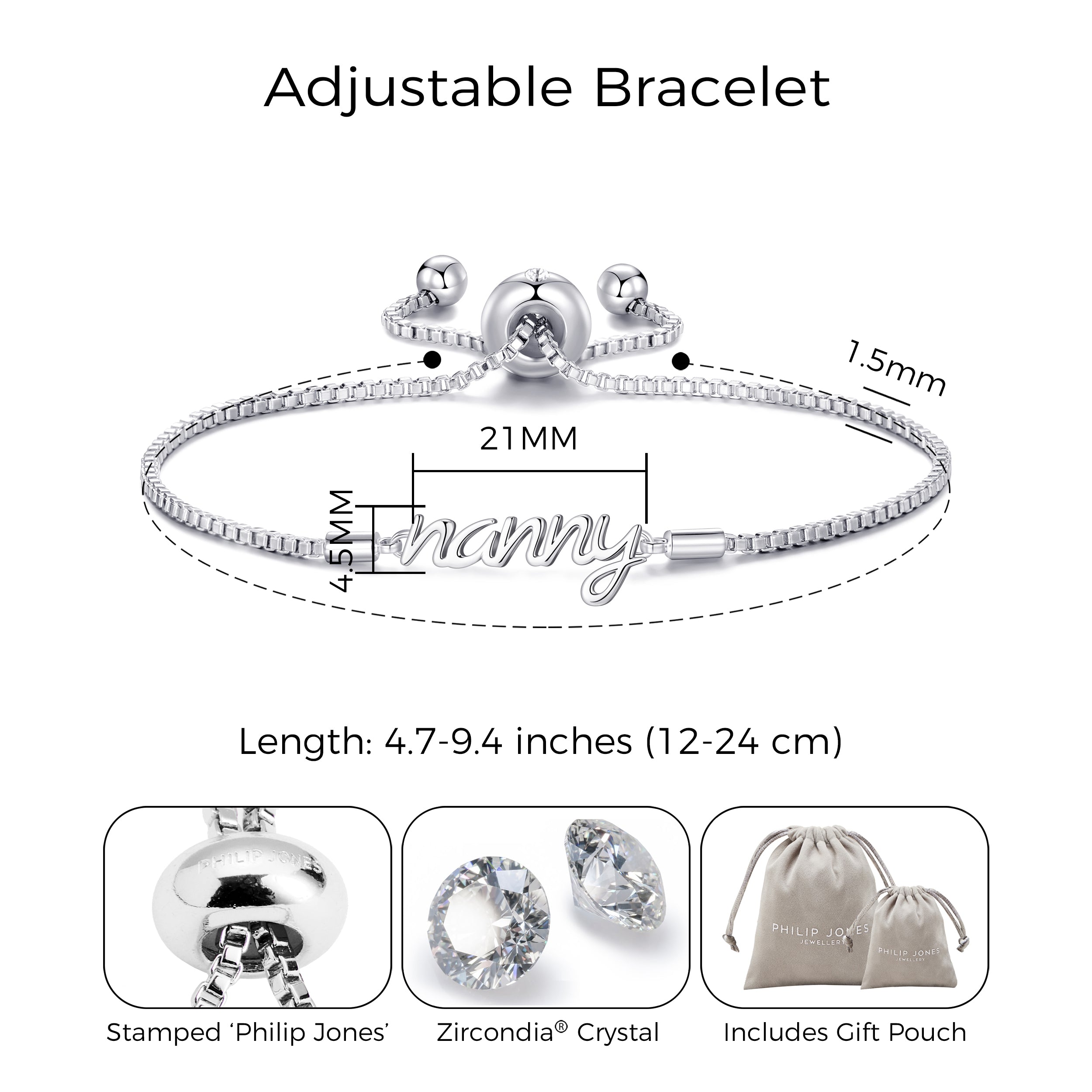 Silver Plated Nanny Bracelet Created with Zircondia® Crystals