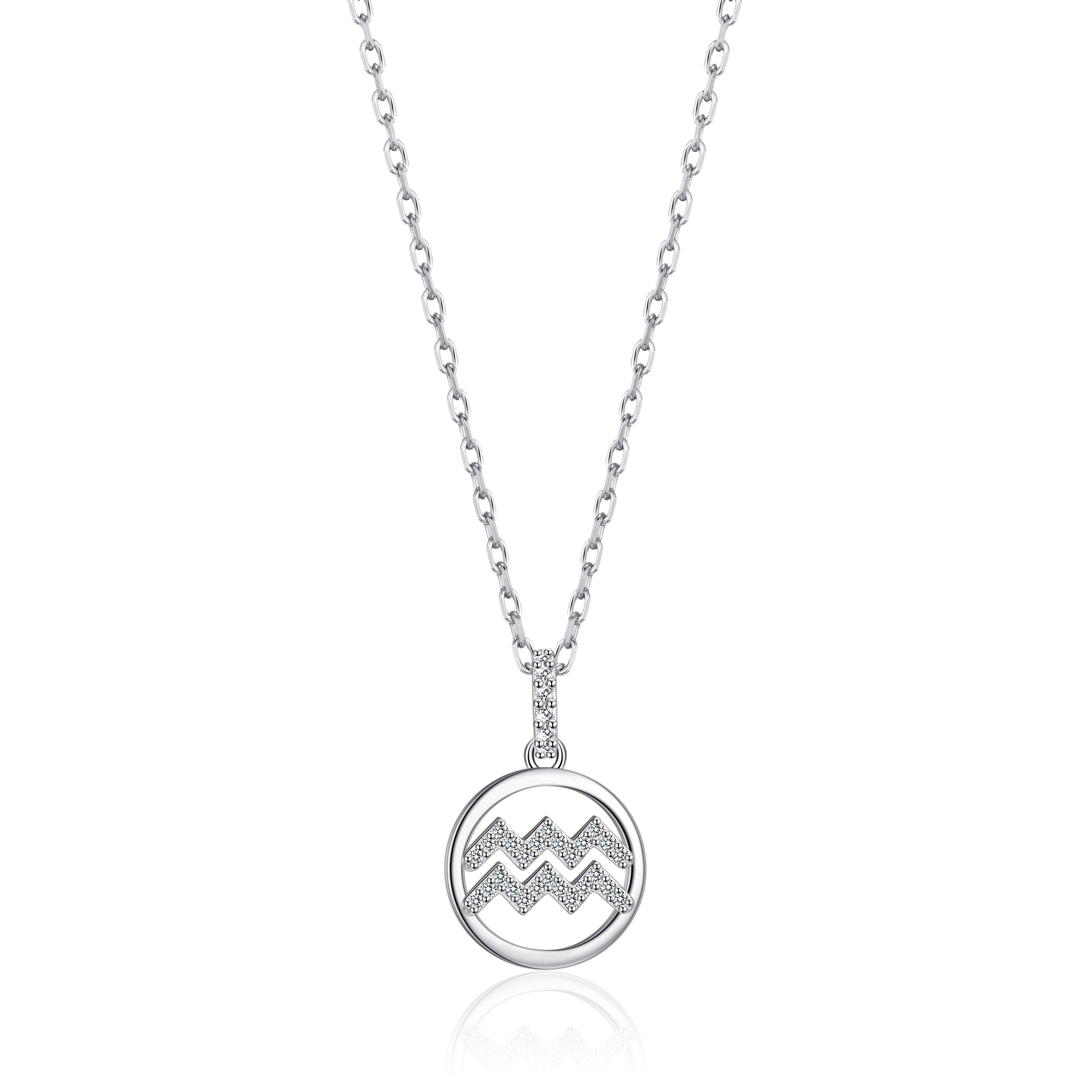 Aquarius Star Sign Zodiac Necklace with Zircondia® Crystals