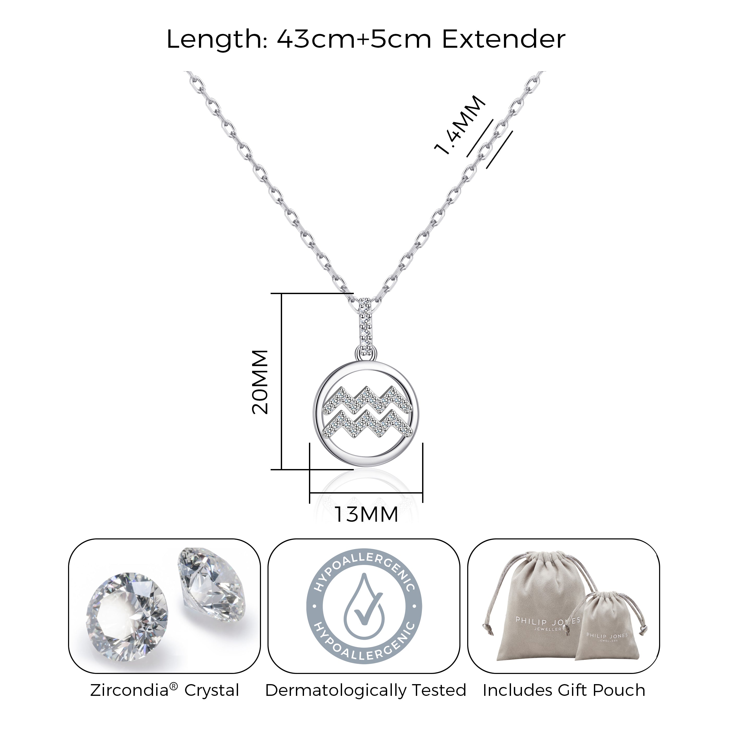 Aquarius Star Sign Zodiac Necklace with Zircondia® Crystals