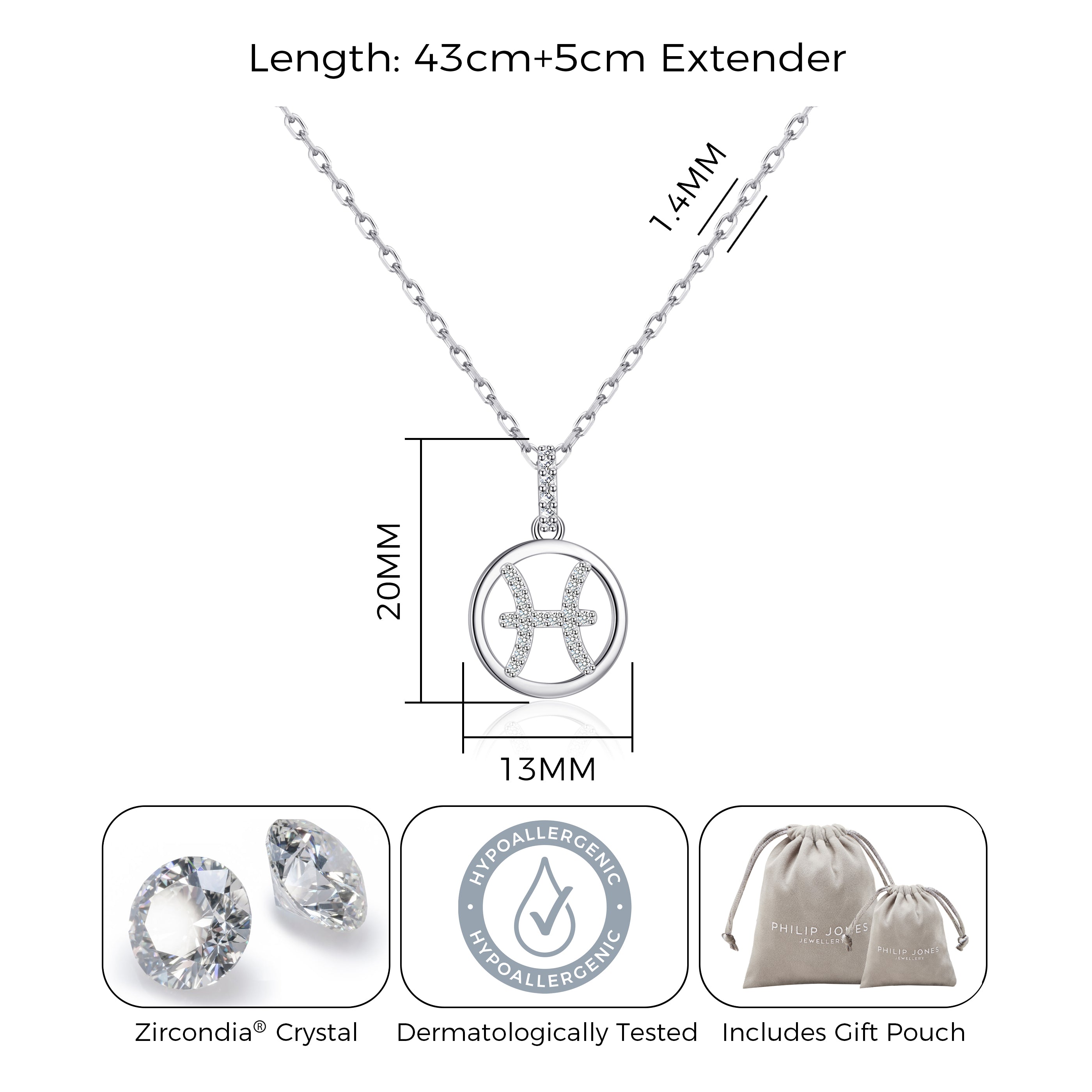 Pisces Star Sign Zodiac Necklace and Quote Card with Zircondia® Crystals