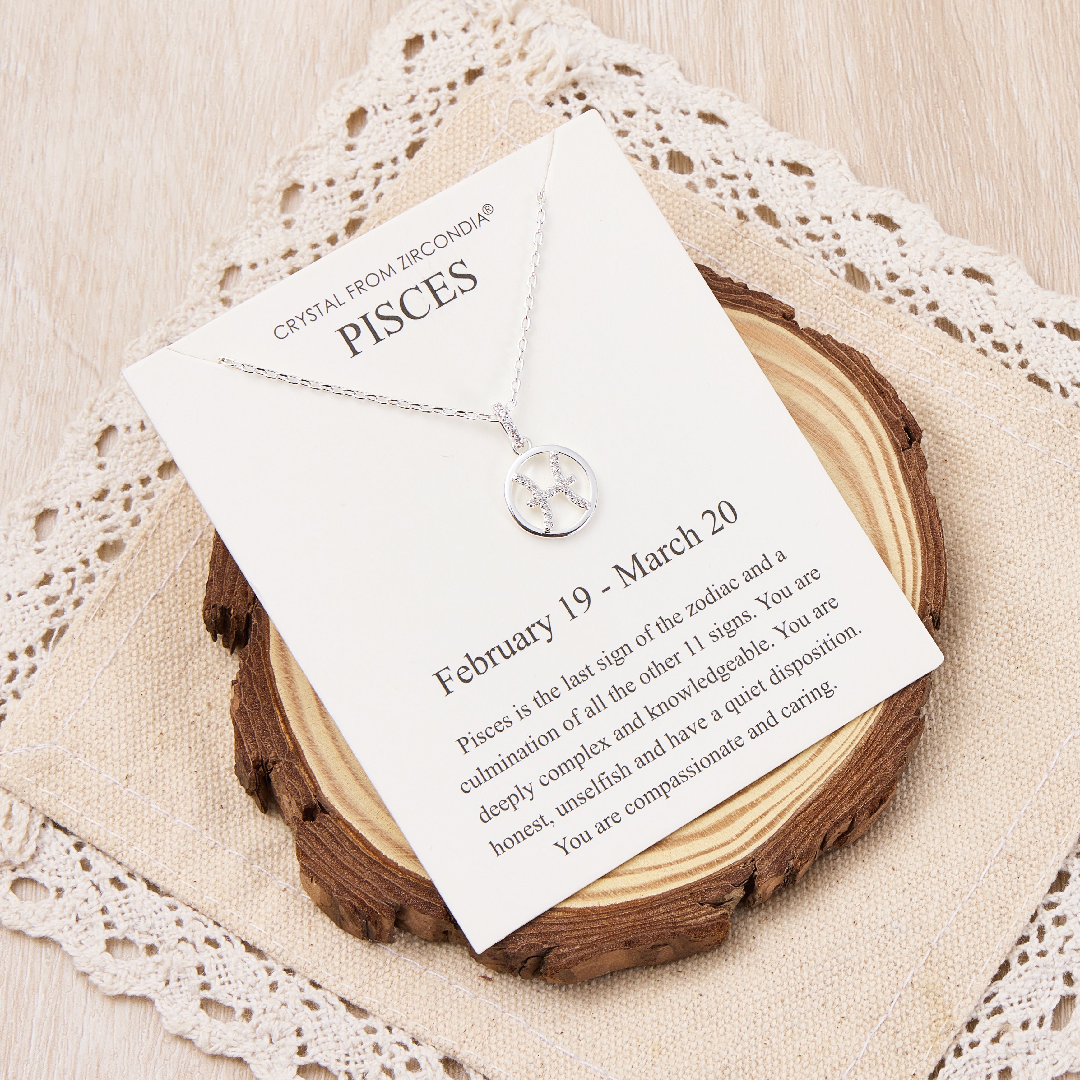 Pisces Star Sign Zodiac Necklace and Quote Card with Zircondia® Crystals