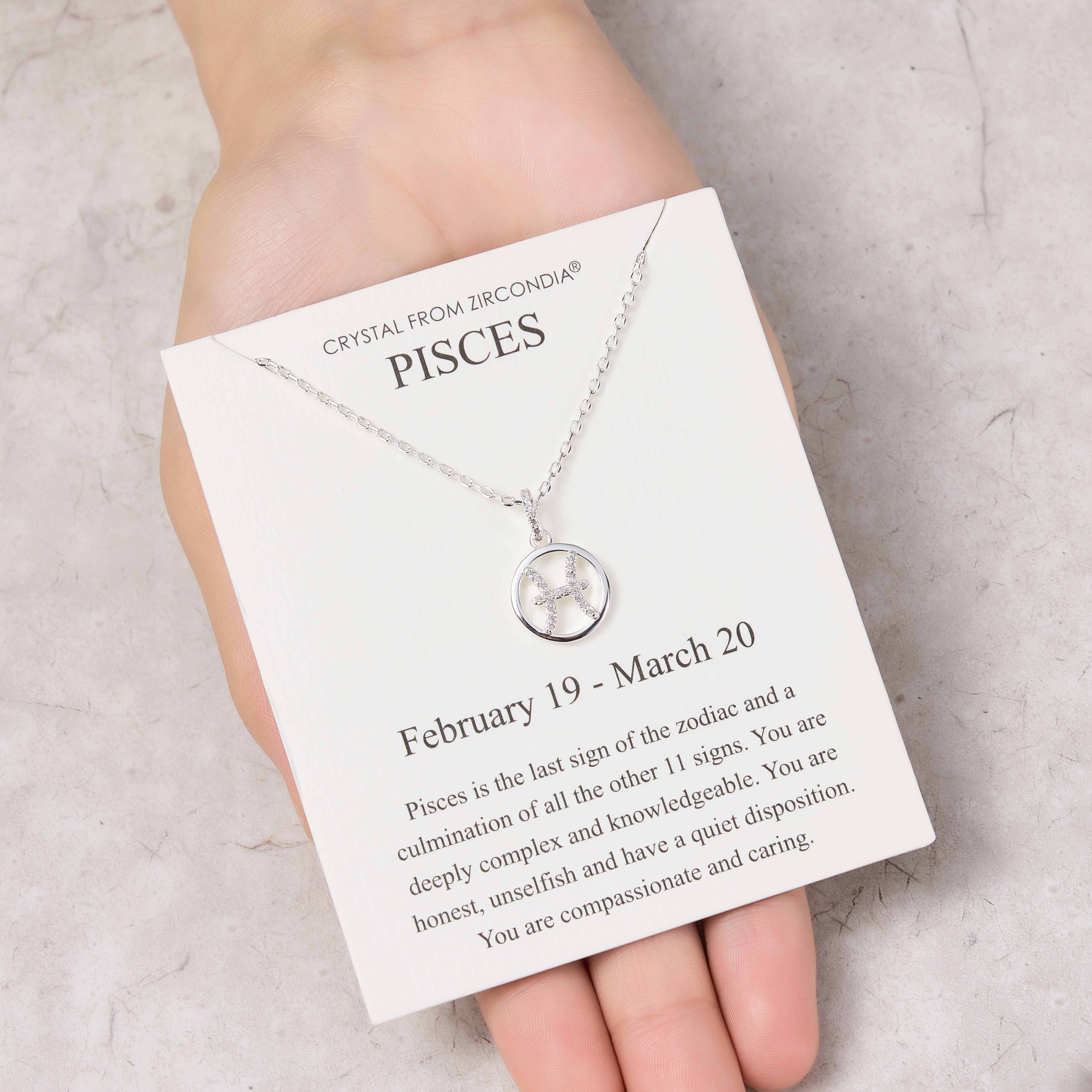 Pisces Star Sign Zodiac Necklace and Quote Card with Zircondia® Crystals