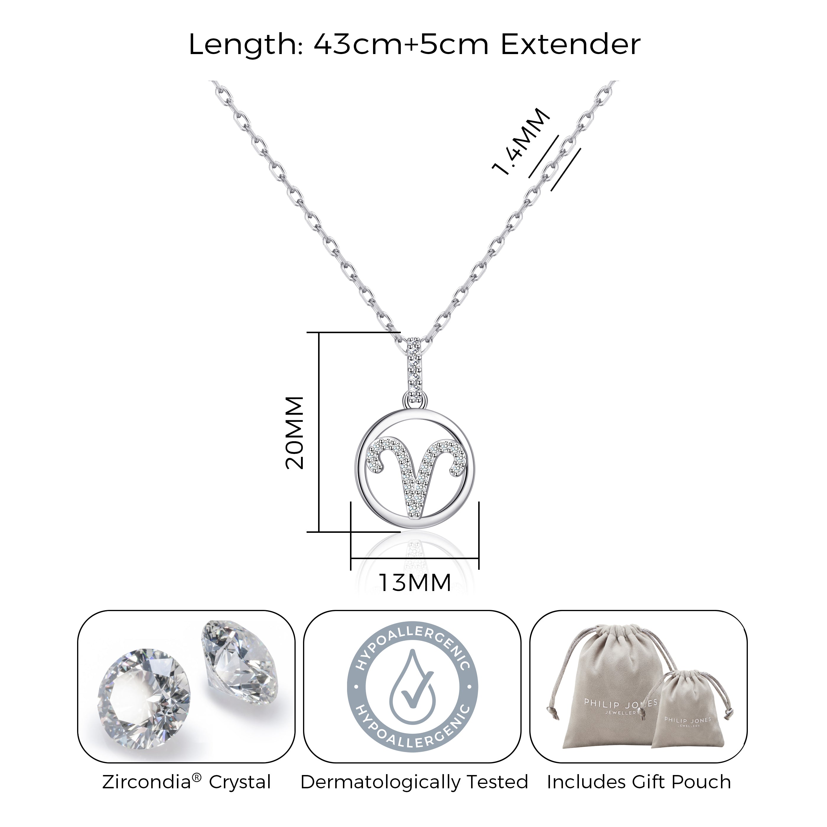 Aries Star Sign Zodiac Necklace with Zircondia® Crystals