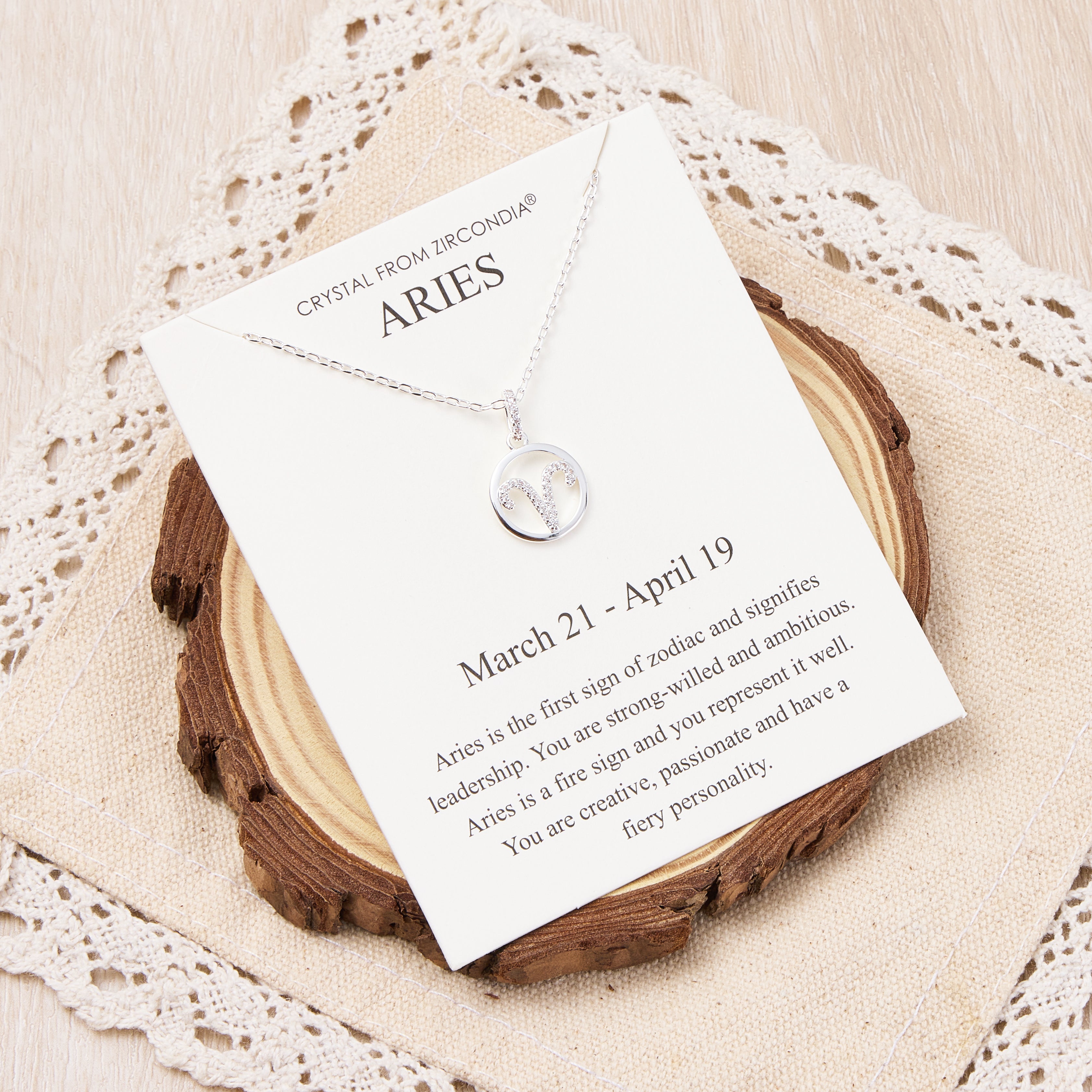 Aries Star Sign Zodiac Necklace and Quote Card with Zircondia® Crystals