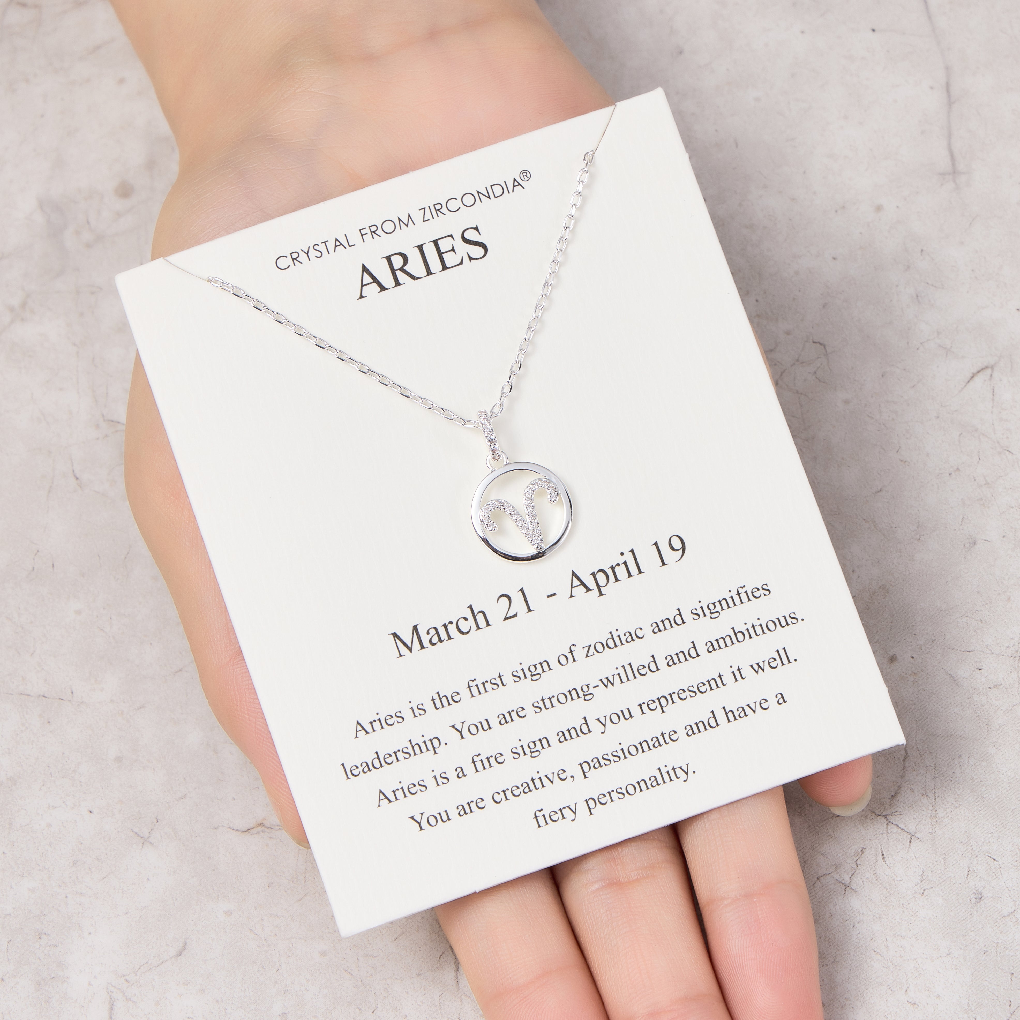 Aries Star Sign Zodiac Necklace and Quote Card with Zircondia® Crystals