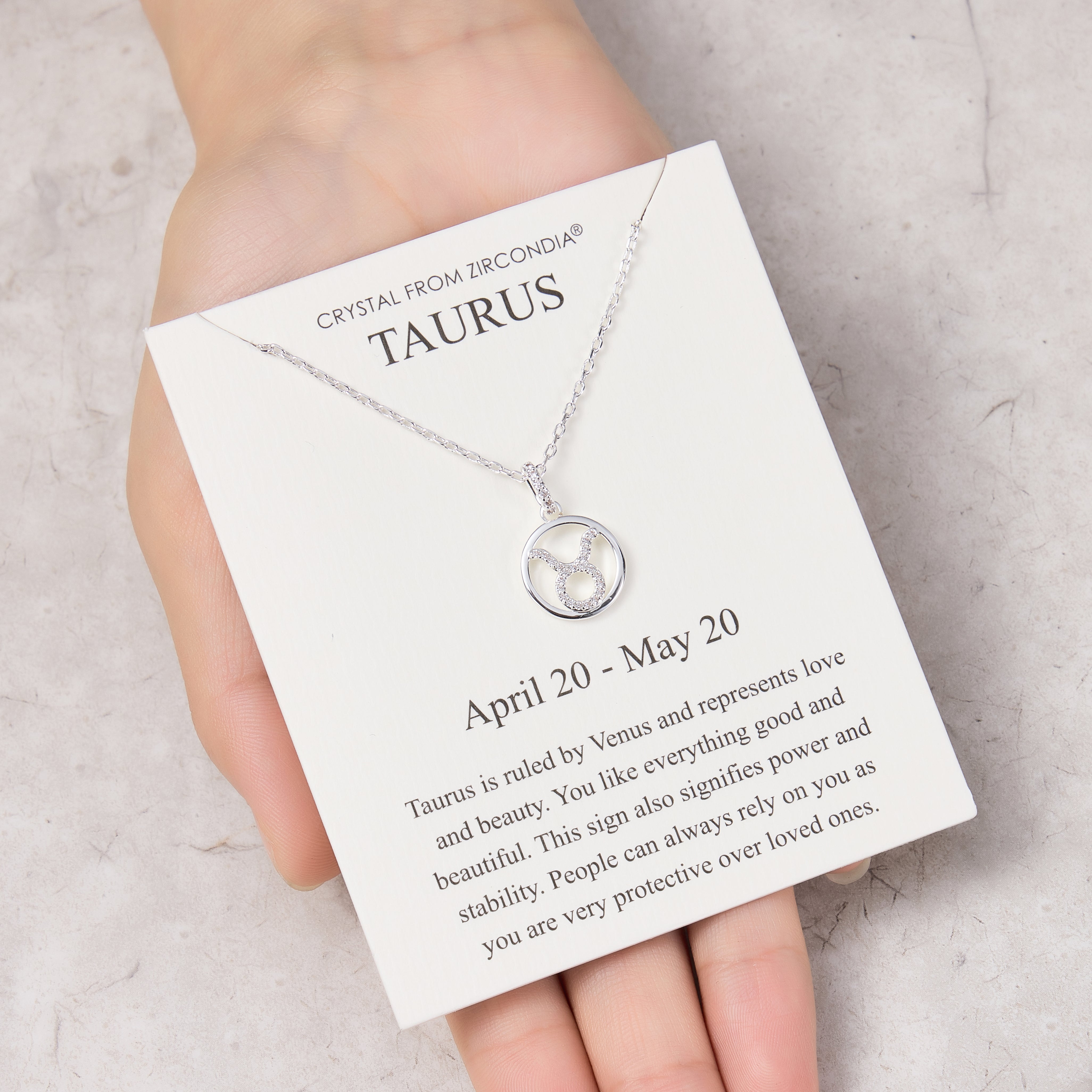 Taurus Star Sign Zodiac Necklace and Quote Card with Zircondia® Crystals