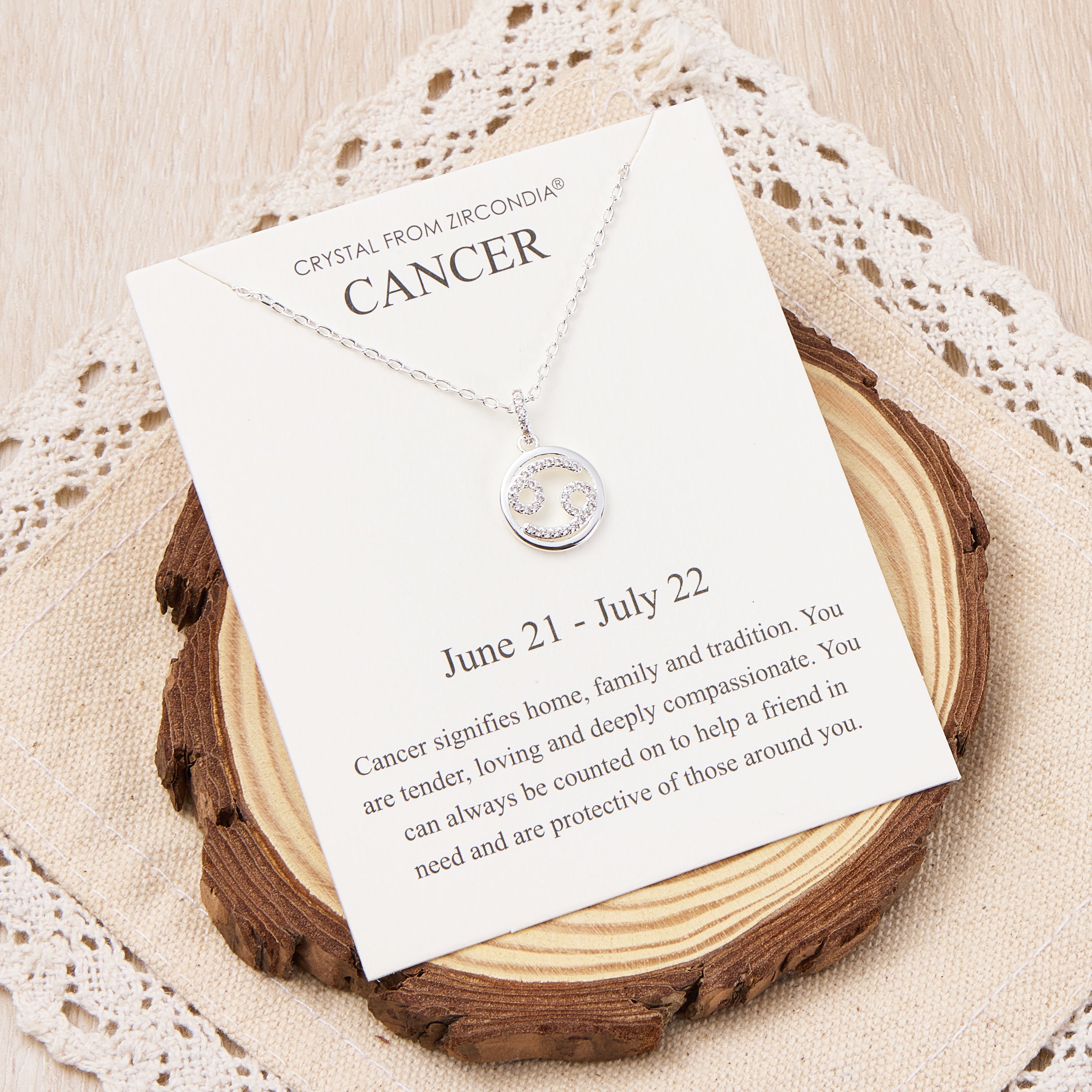 Cancer Star Sign Zodiac Necklace and Quote Card with Zircondia® Crystals