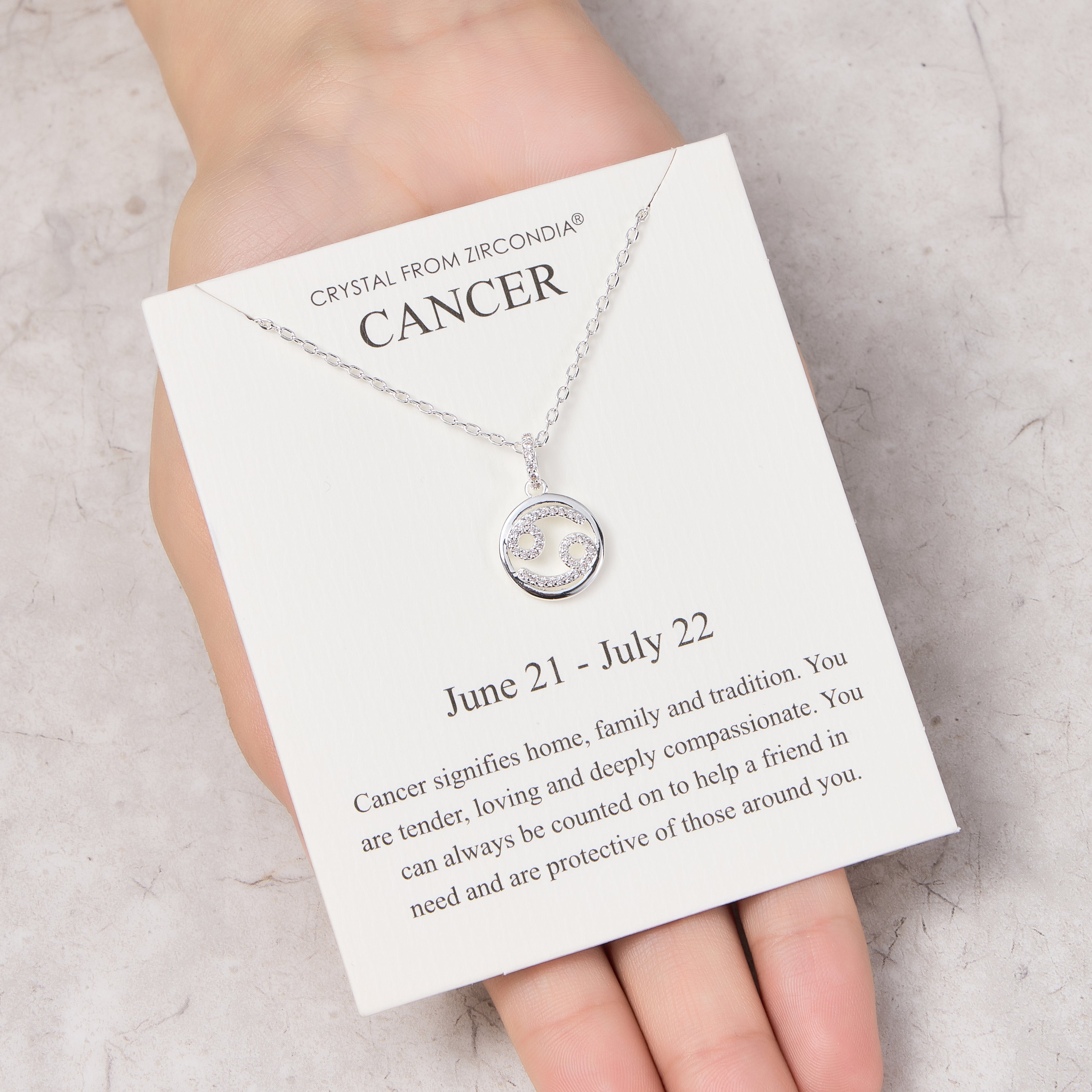 Cancer Star Sign Zodiac Necklace and Quote Card with Zircondia® Crystals