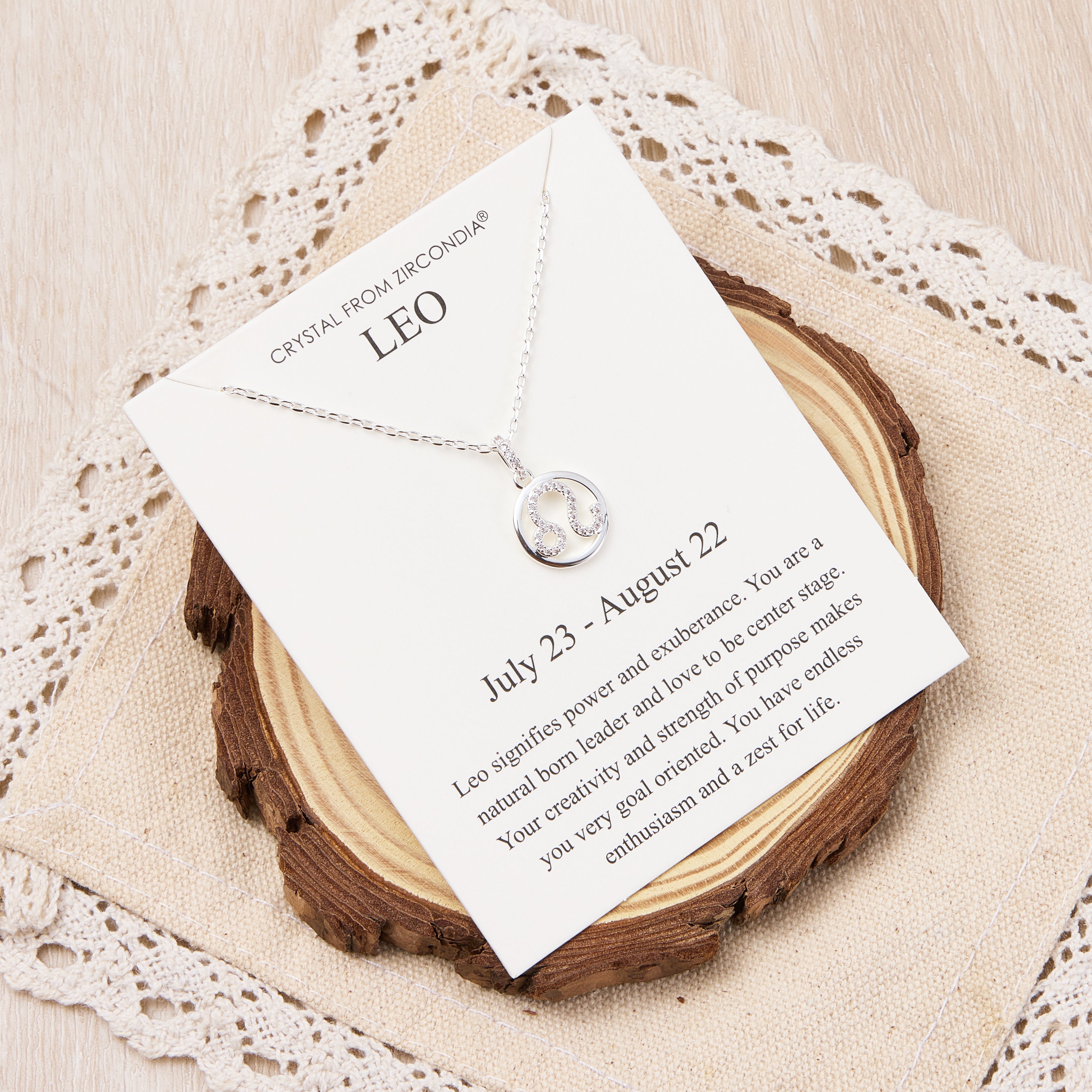 Leo Star Sign Zodiac Necklace and Quote Card with Zircondia® Crystals