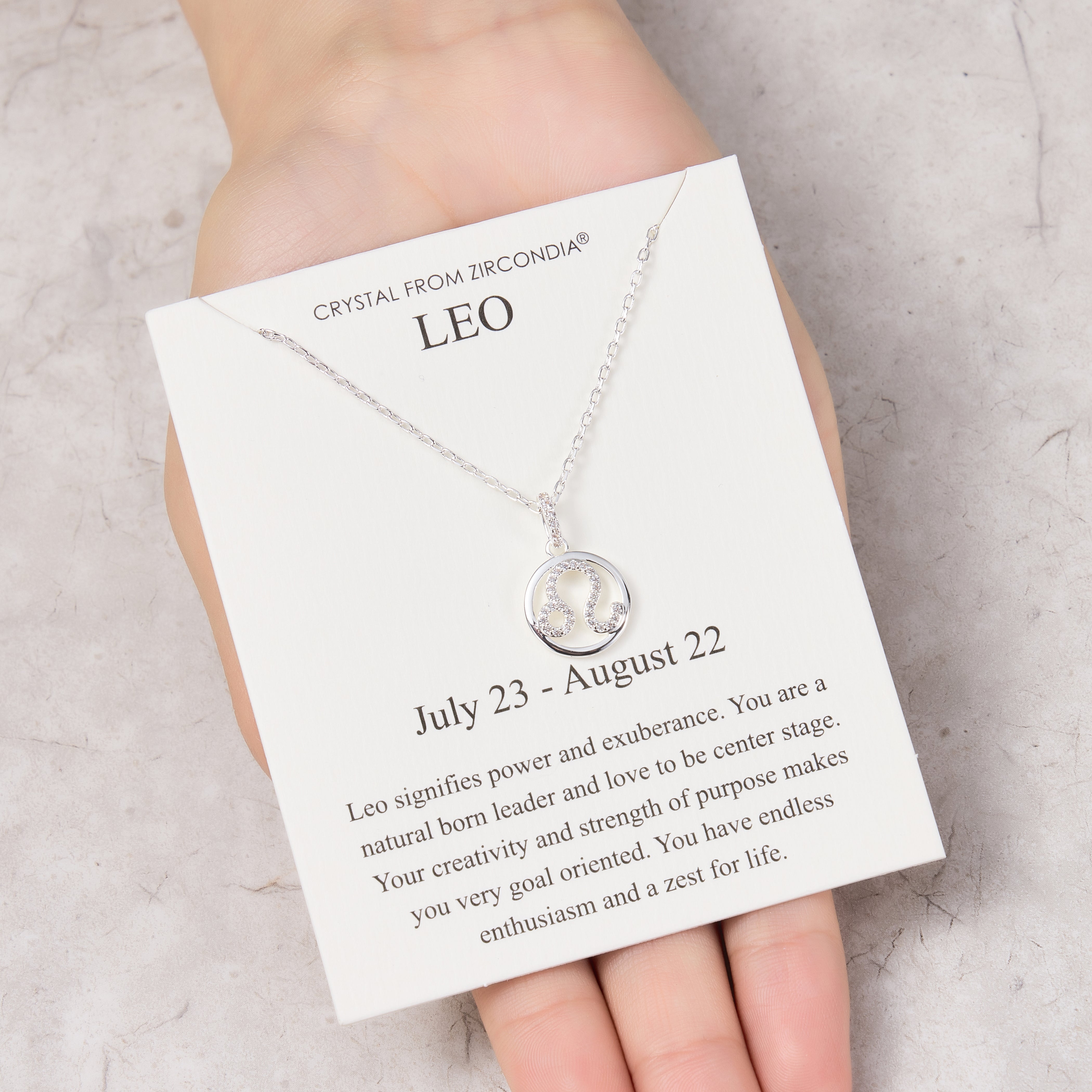 Leo Star Sign Zodiac Necklace and Quote Card with Zircondia® Crystals