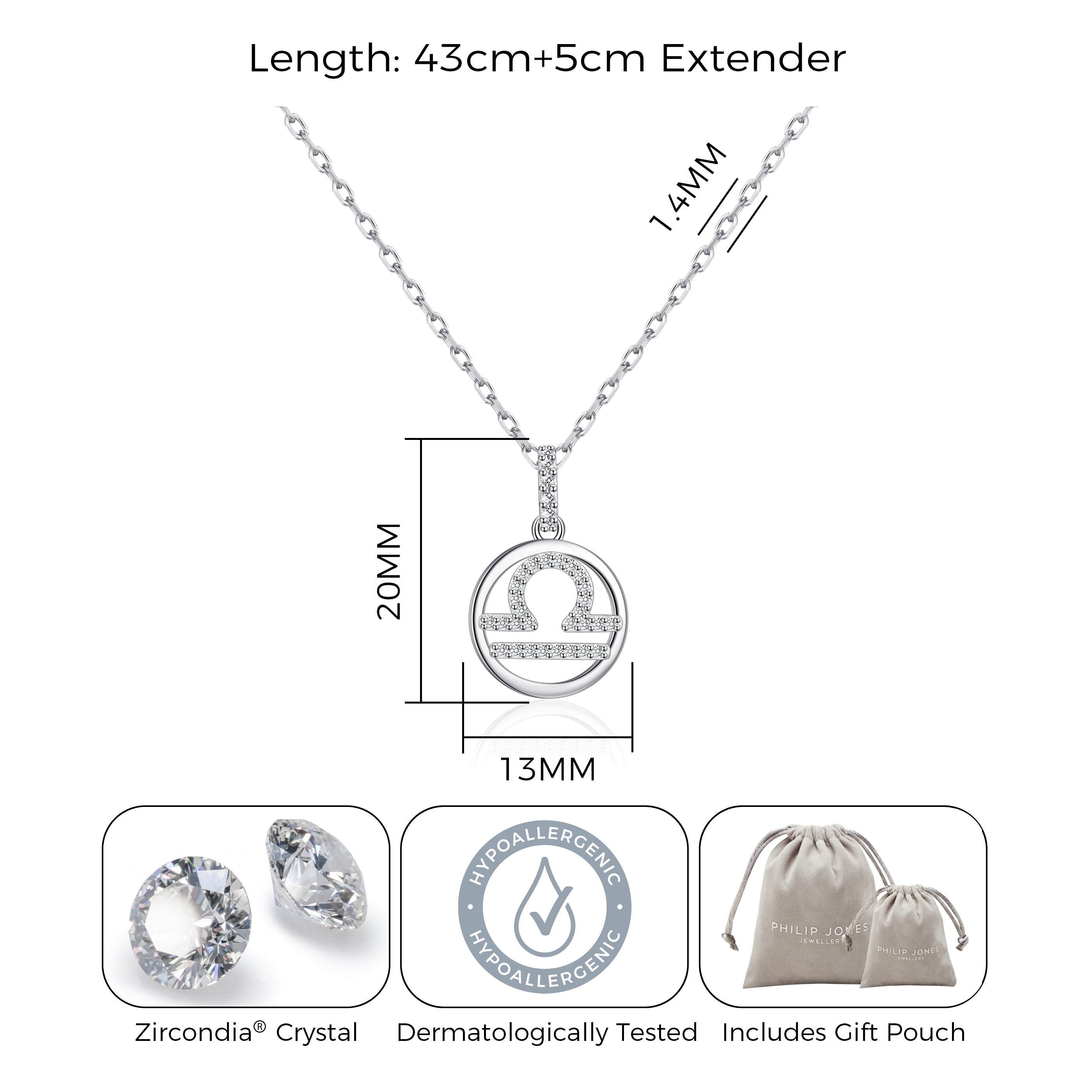 Libra Star Sign Zodiac Necklace with Zircondia® Crystals