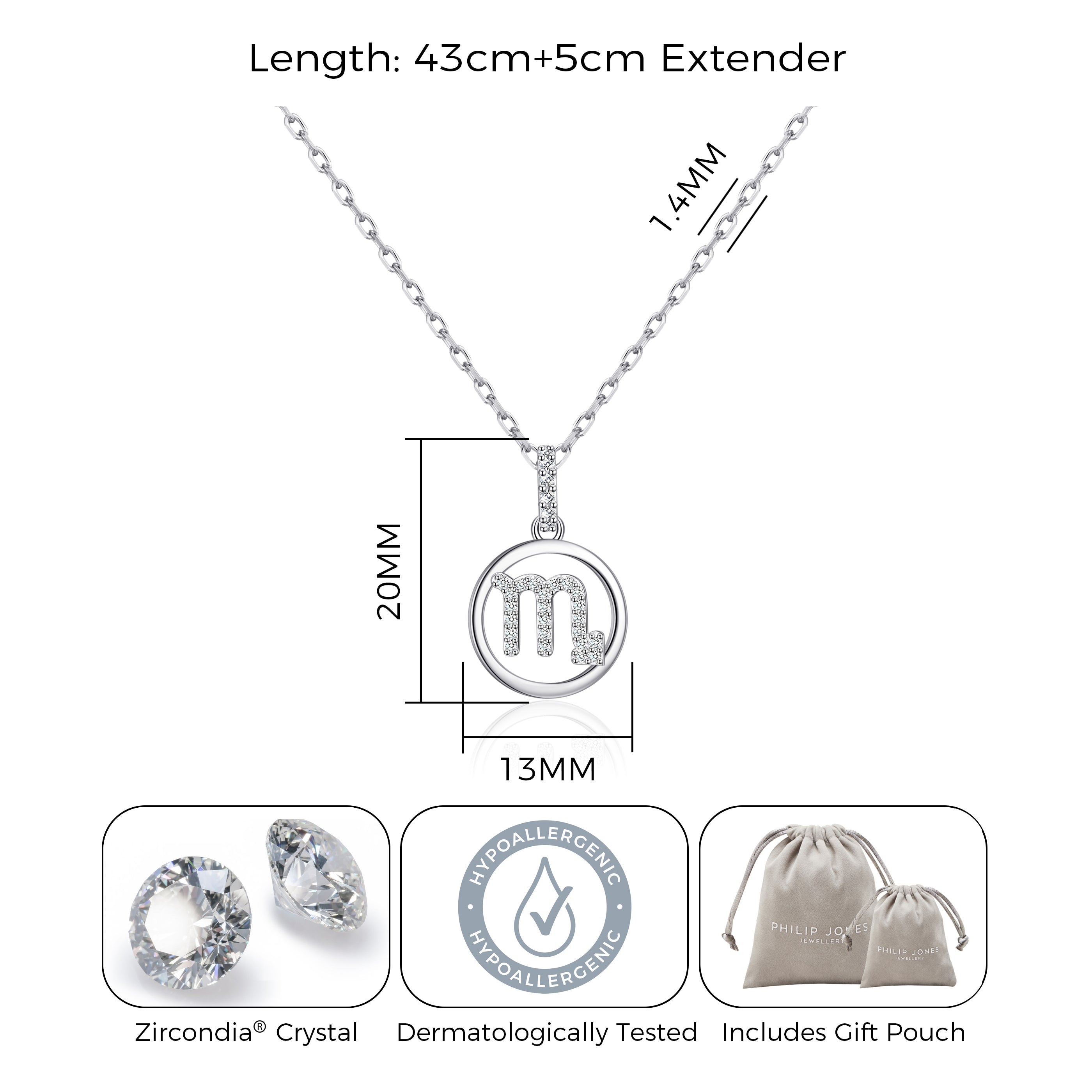 Scorpio Star Sign Zodiac Necklace with Zircondia® Crystals