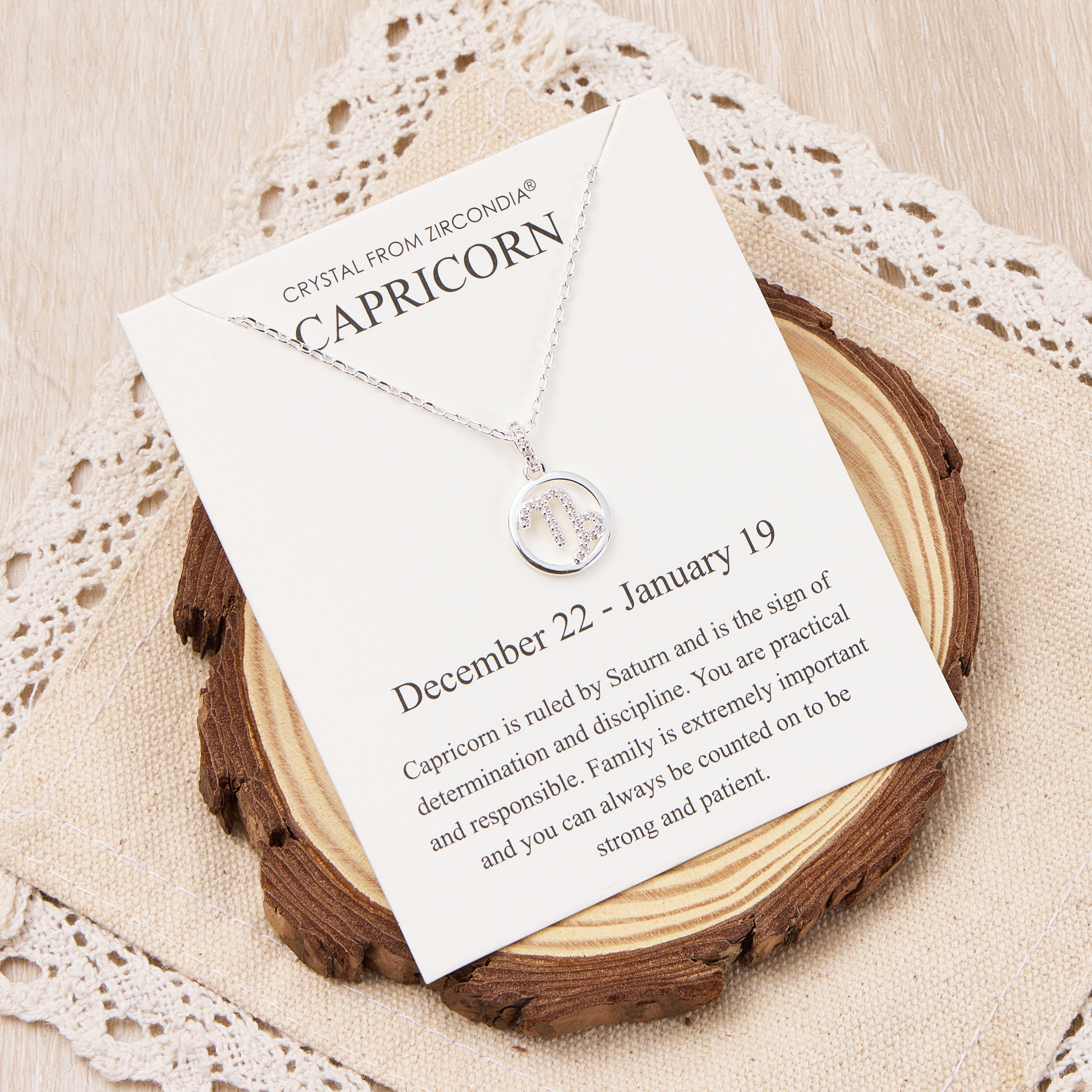 Capricorn Star Sign Zodiac Necklace and Quote Card with Zircondia® Crystals