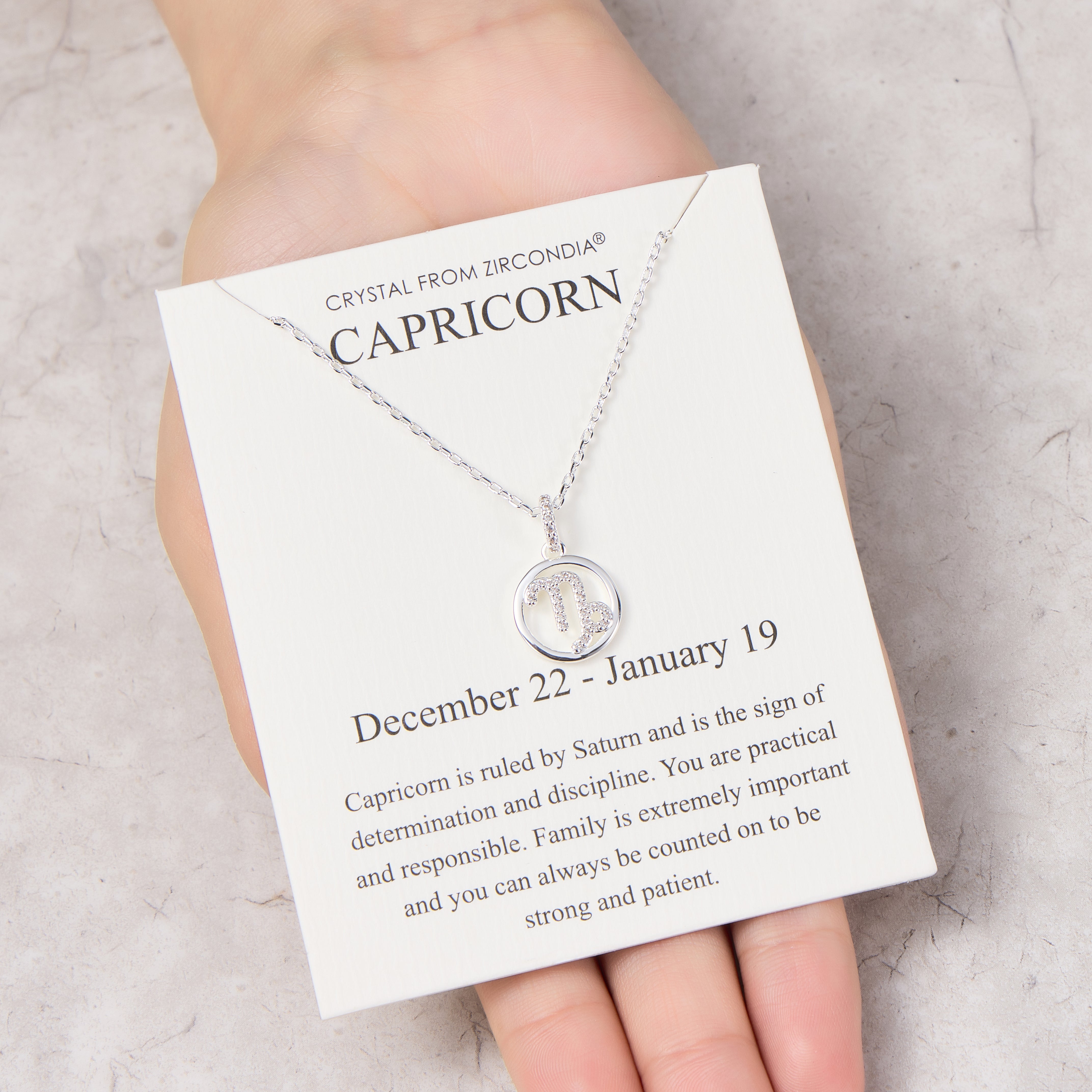 Capricorn Star Sign Zodiac Necklace and Quote Card with Zircondia® Crystals