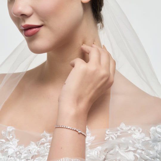 Rose Gold Plated Heart Solitaire Bridal Bracelet Created with Zircondia® Crystals