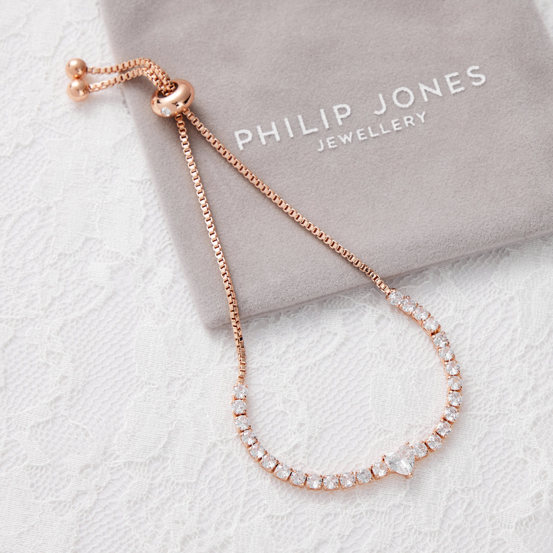 Rose Gold Plated Heart Solitaire Bridal Bracelet Created with Zircondia® Crystals