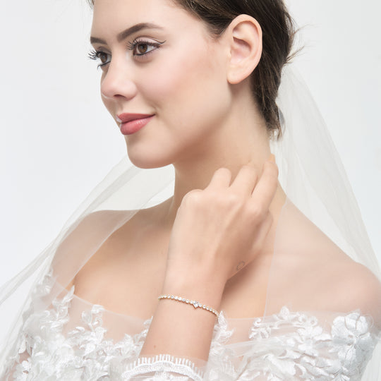Gold Plated Heart Solitaire Bridal Bracelet Created with Zircondia® Crystals