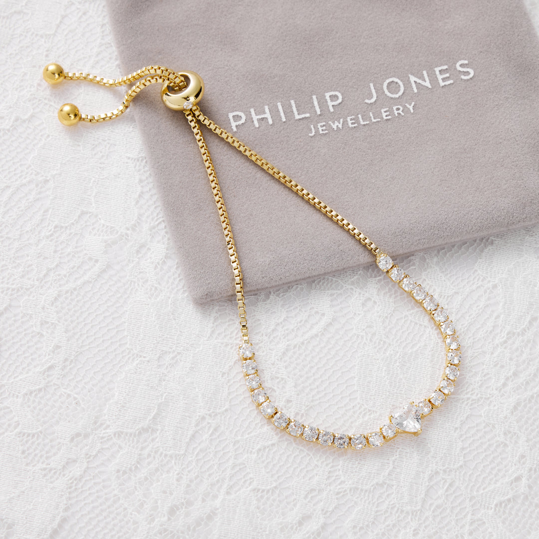 Gold Plated Heart Solitaire Bridal Bracelet Created with Zircondia® Crystals