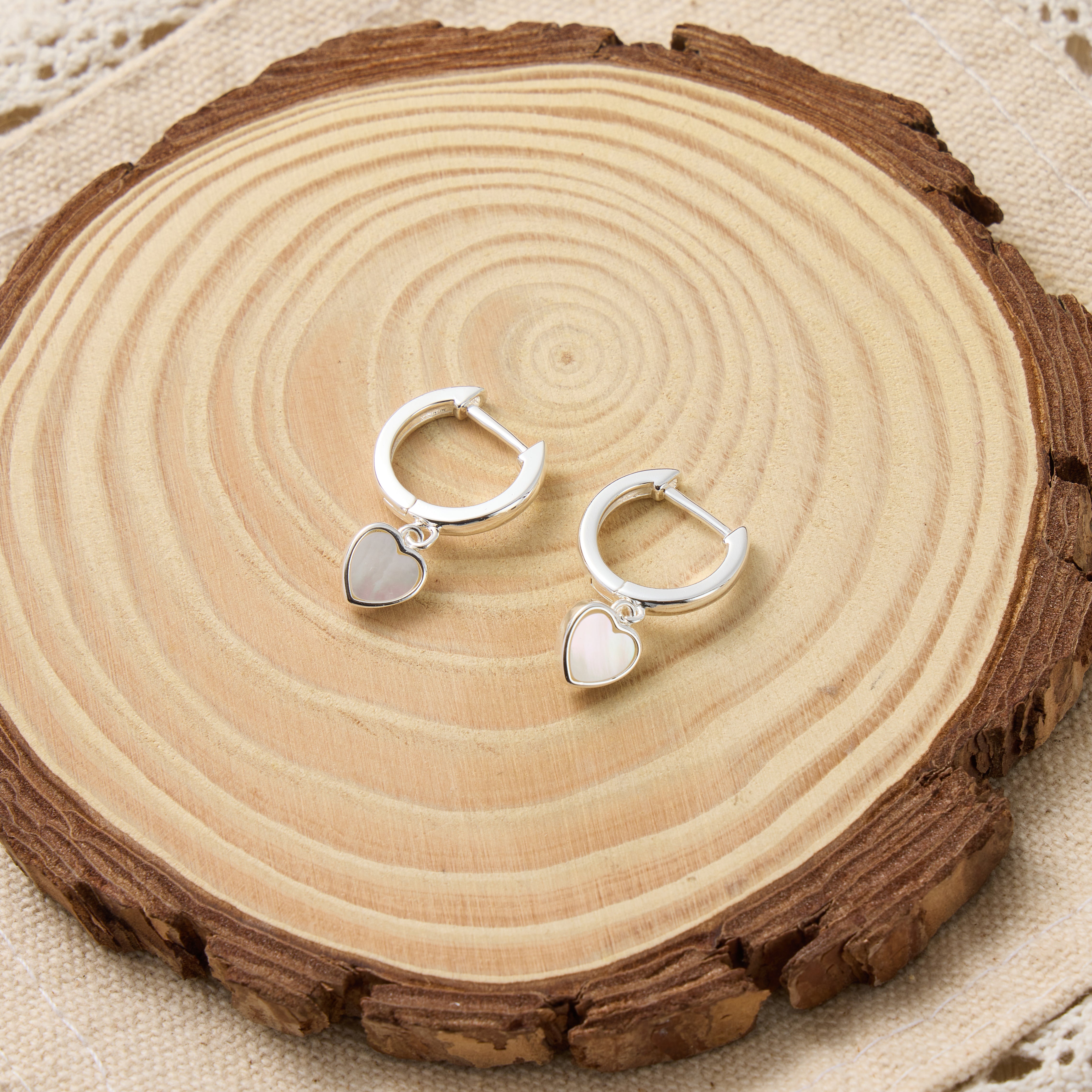 Mother of Pearl Gemstone Heart Charm Hoop Earrings