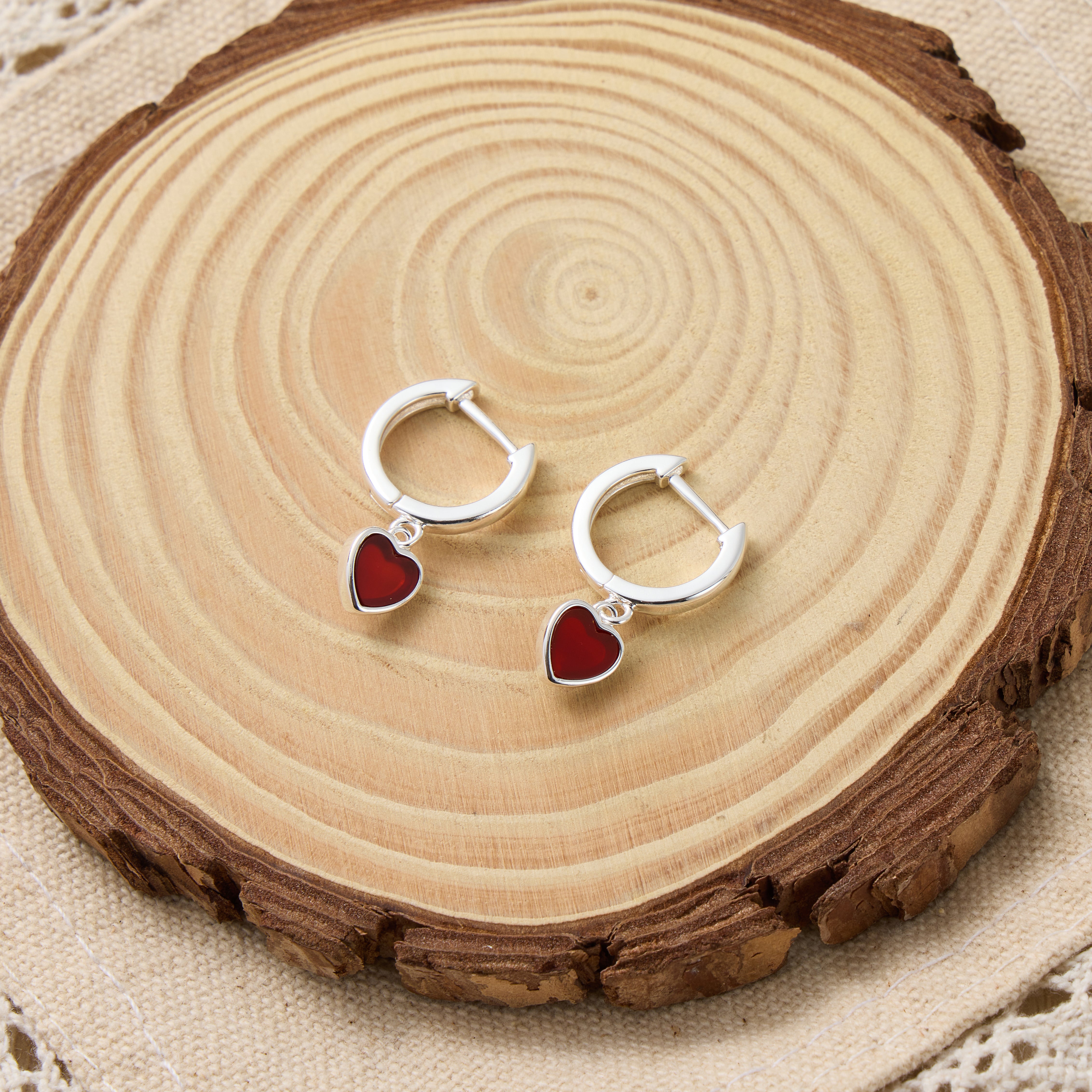 Carnelian Gemstone Heart Charm Hoop Earrings