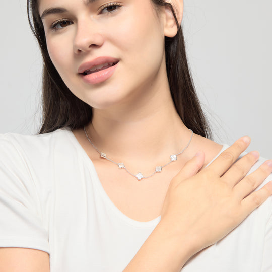 Mother of Pearl Gemstone Multi Clover Necklace