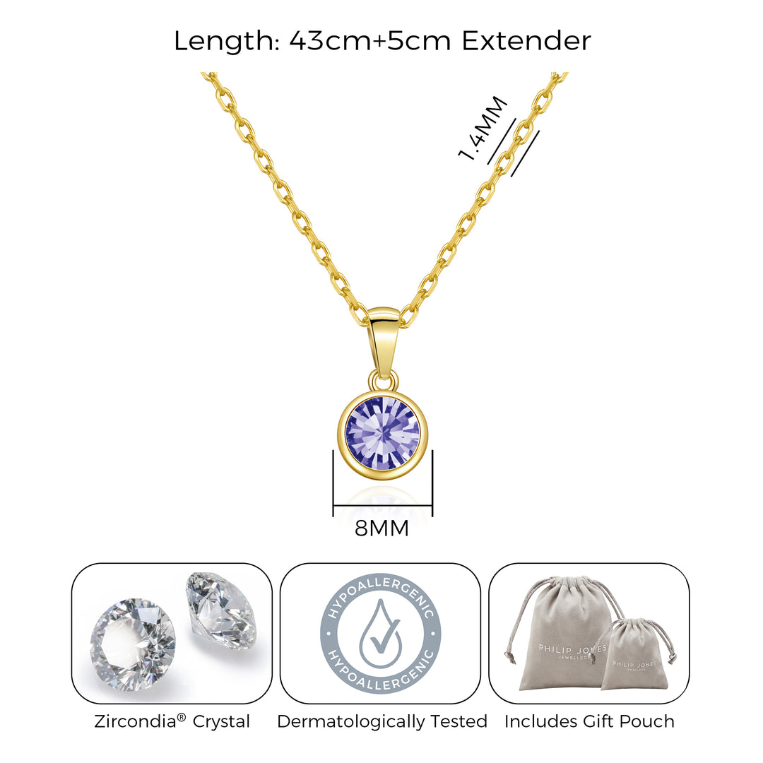 Customisable Gold Plated February (Amethyst) Birthstone Necklace with Choice of Initial Charms (A-Z)