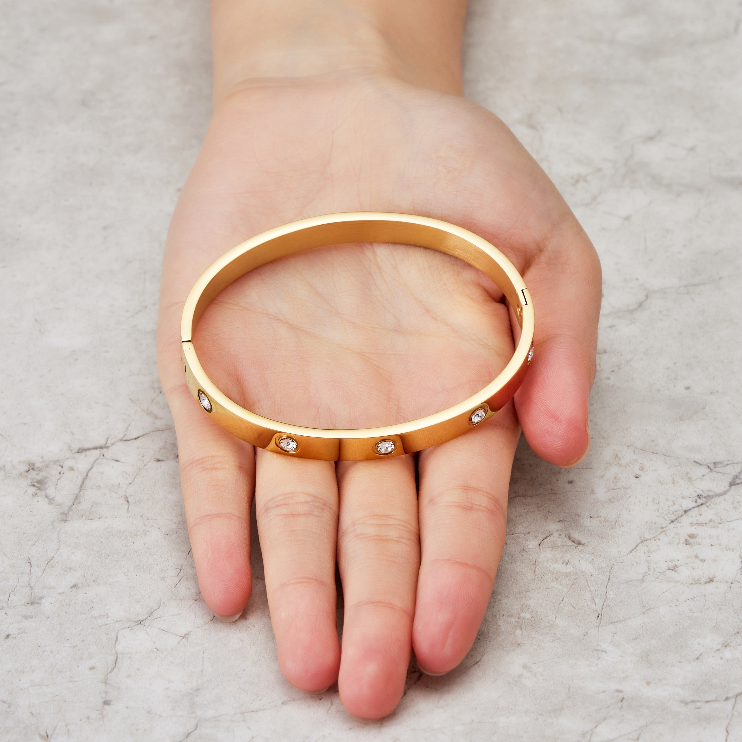 Gold Plated Stud Bangle Created with Zircondia® Crystals