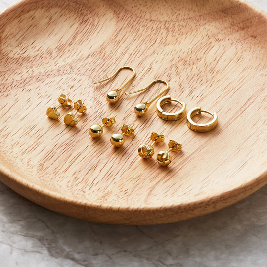 5 Pairs of Gold Plated Earrings - Philip Jones Jewellery