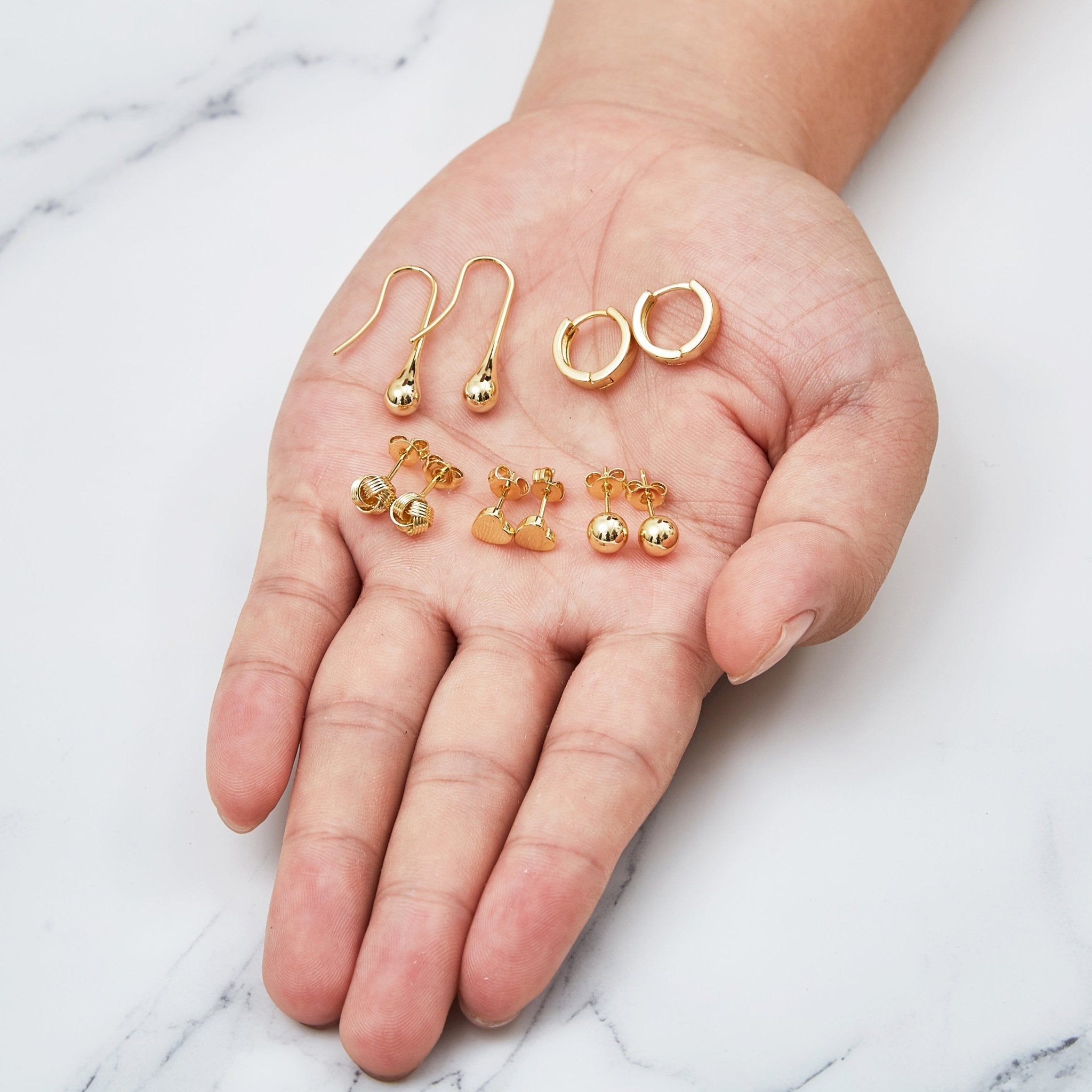 5 Pairs of Gold Plated Earrings - Philip Jones Jewellery