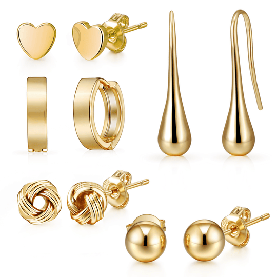 5 Pairs of Gold Plated Earrings - Philip Jones Jewellery