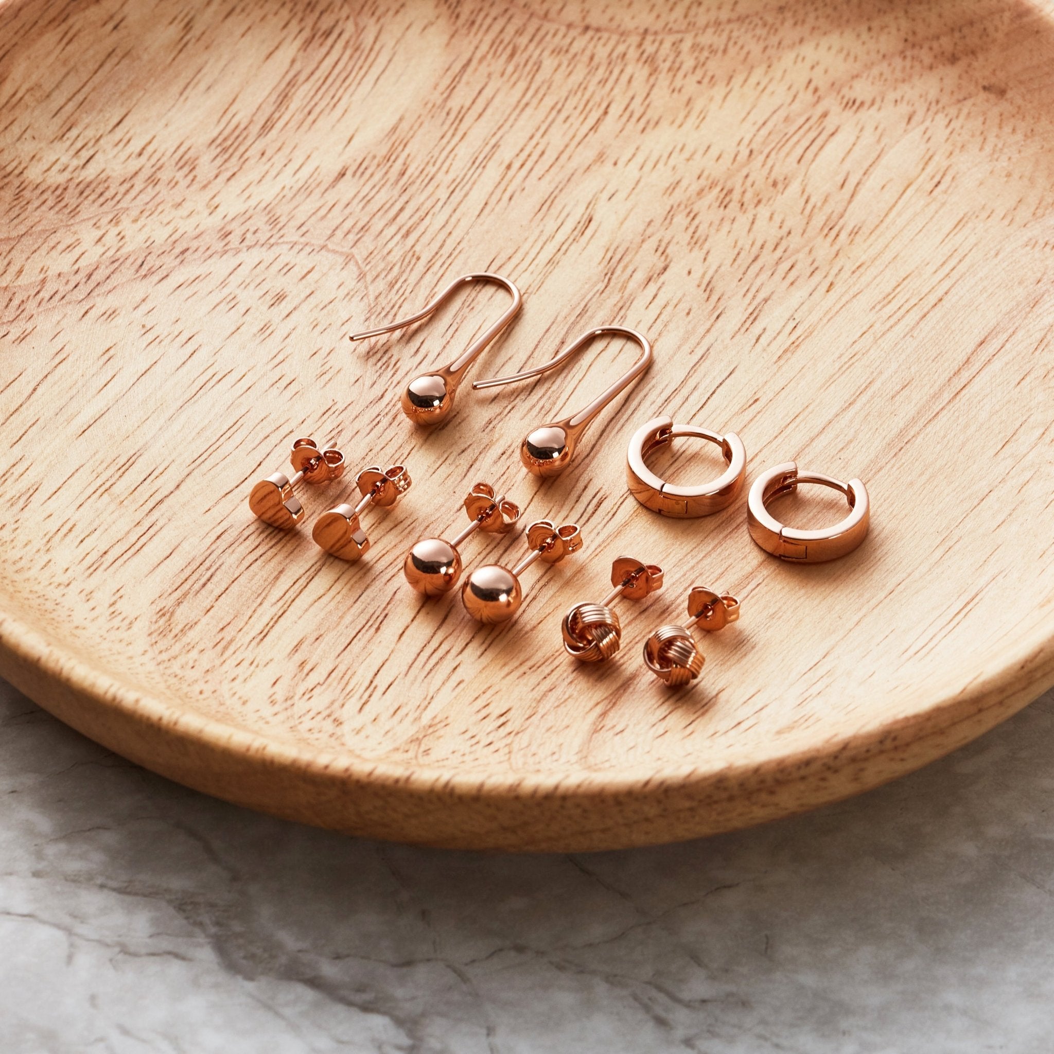 5 Pairs of Rose Gold Plated Earrings - Philip Jones Jewellery