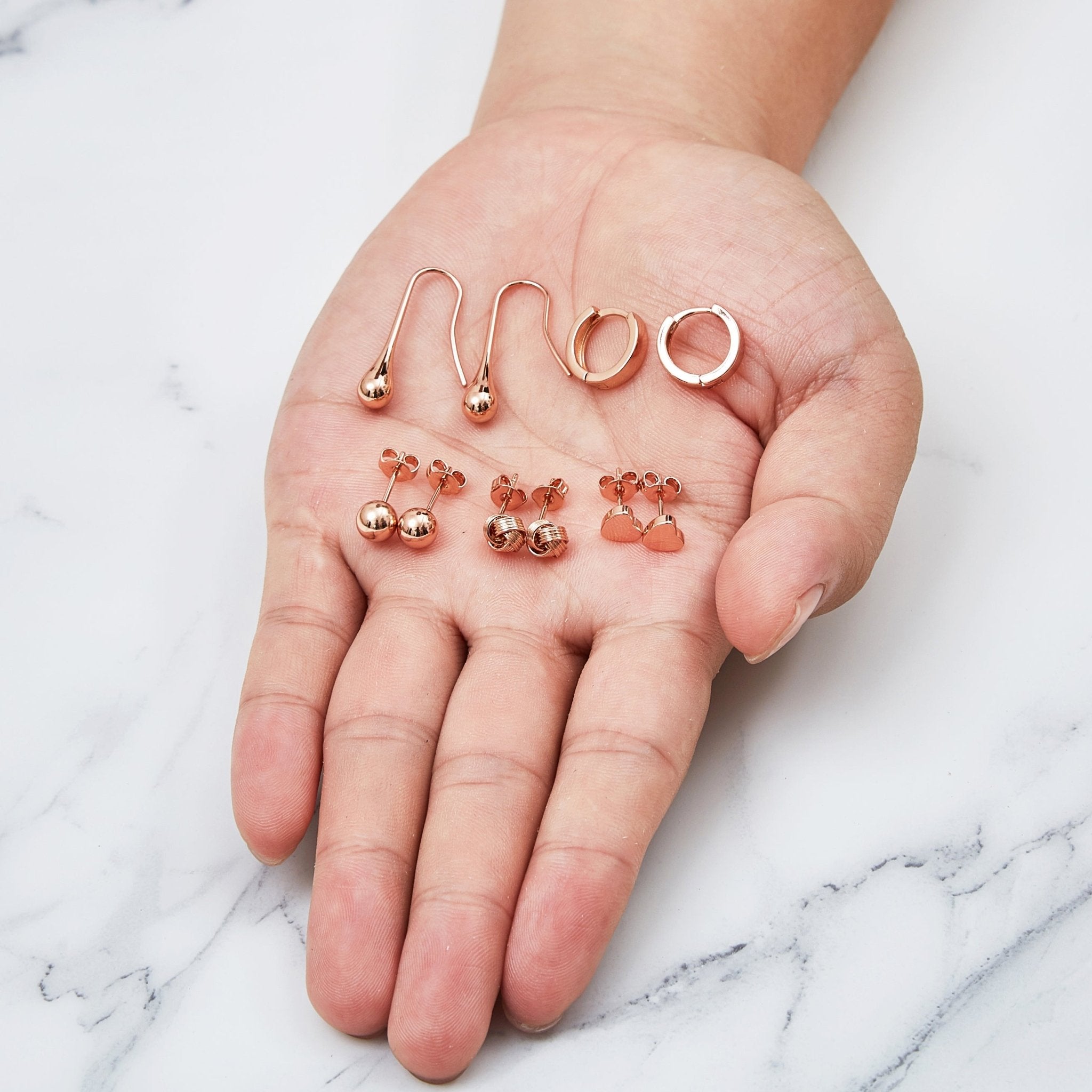 5 Pairs of Rose Gold Plated Earrings - Philip Jones Jewellery