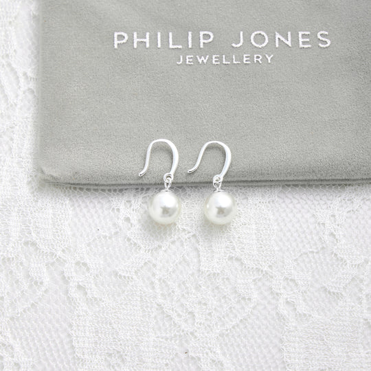 Sterling Silver White Pearl Drop Bridal Earrings