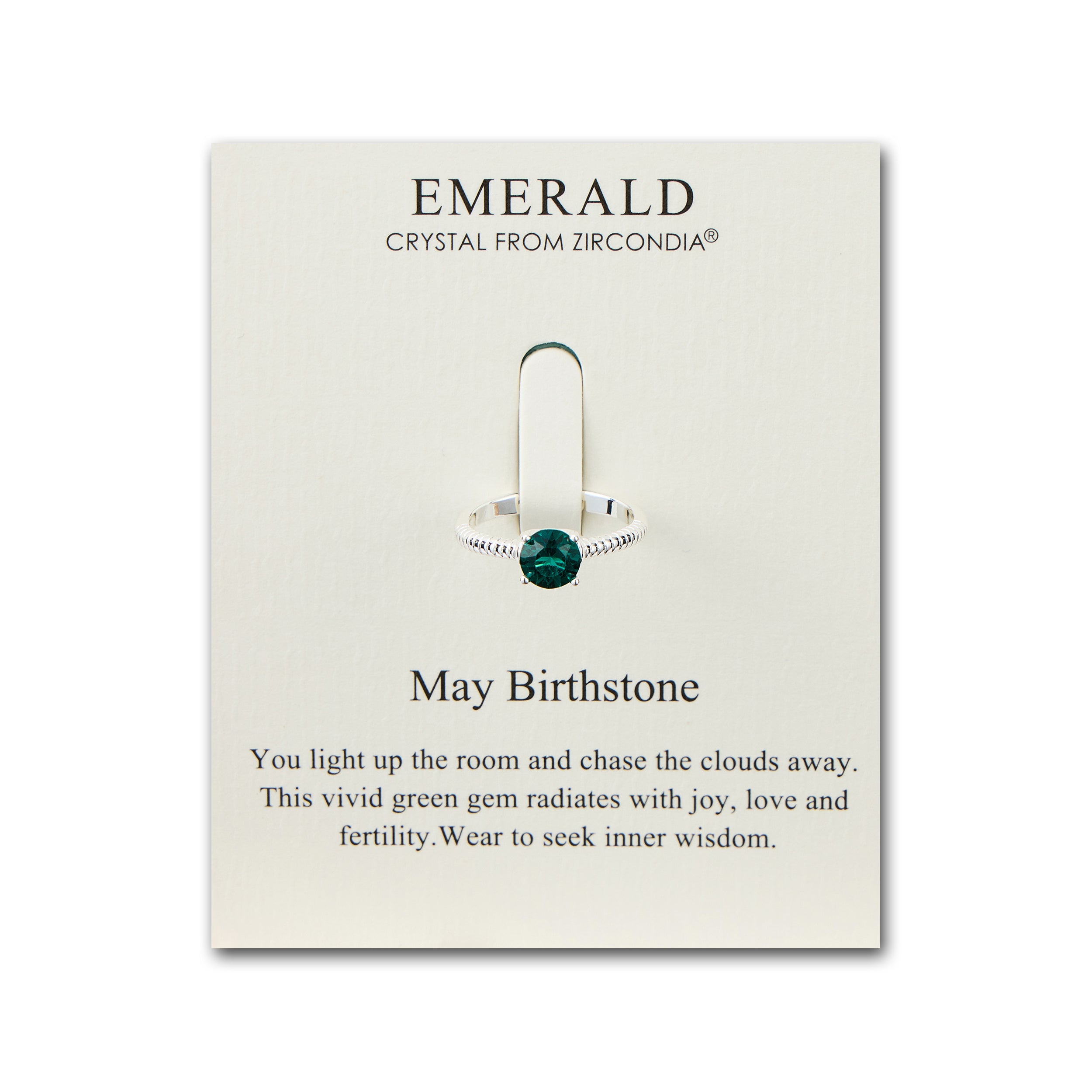 May (Emerald) Adjustable Birthstone Ring Created with Zircondia® Crystals